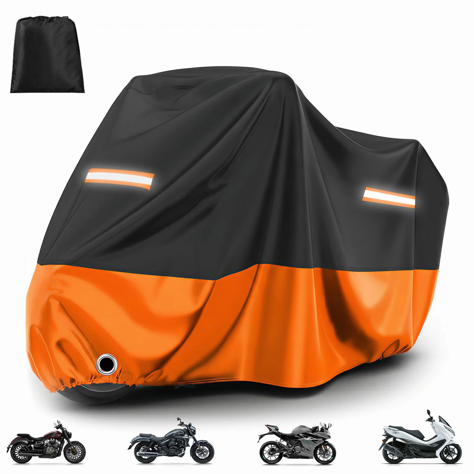 Favoto Funda para Moto y Scooter - Cubierta Impermeable y Anti-UV con Orificio para Candado, Lona de Protección Exterior e Interior, Negro y Naranja, 245x105x125cm