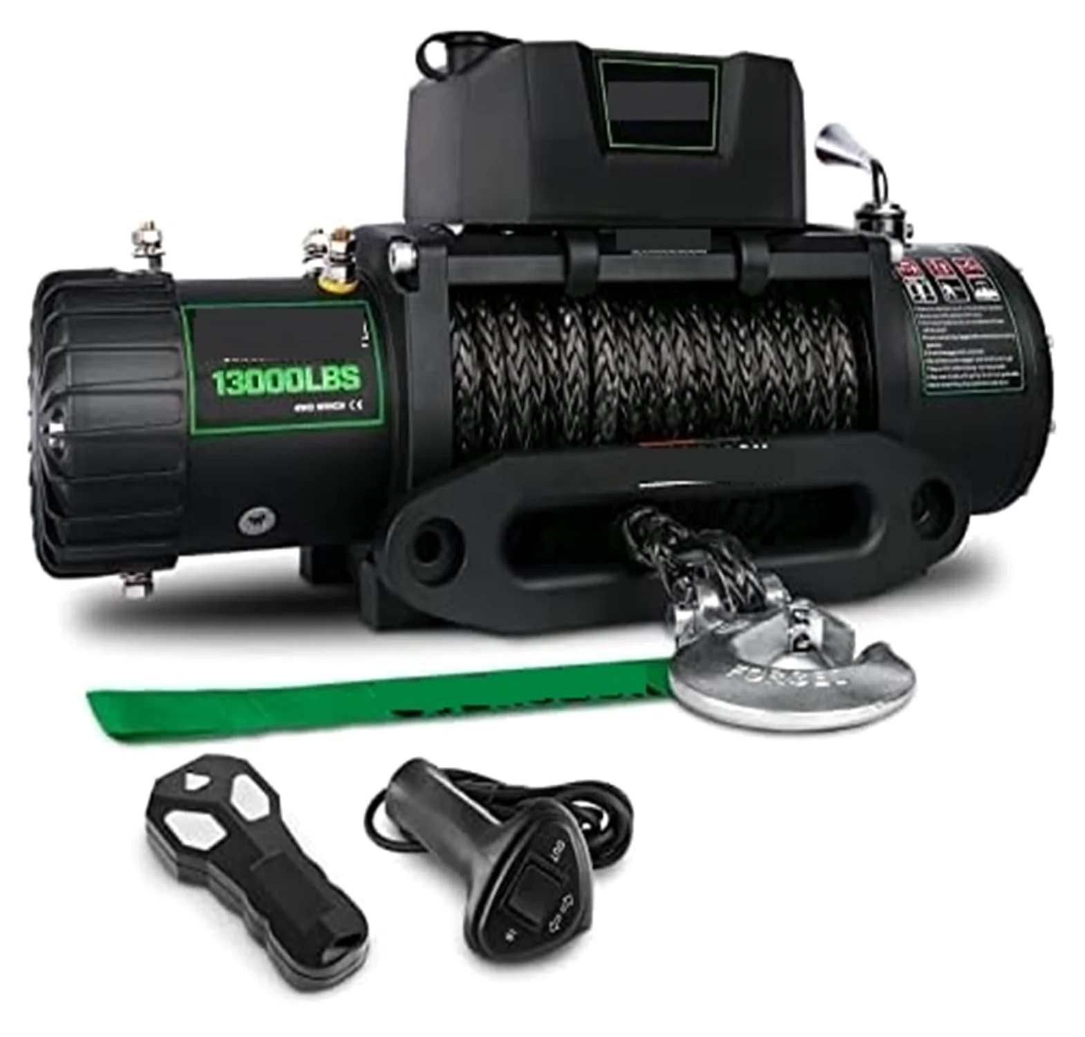 Cuerdas para Remolque, Cabrestante 13000lb. Kit de cabrestante Cuerda sintética, cabrestante Impermeable de 12 V con Control Remoto inalámbrico de Mano y con Cable, for camión SUV(13500 LB.)