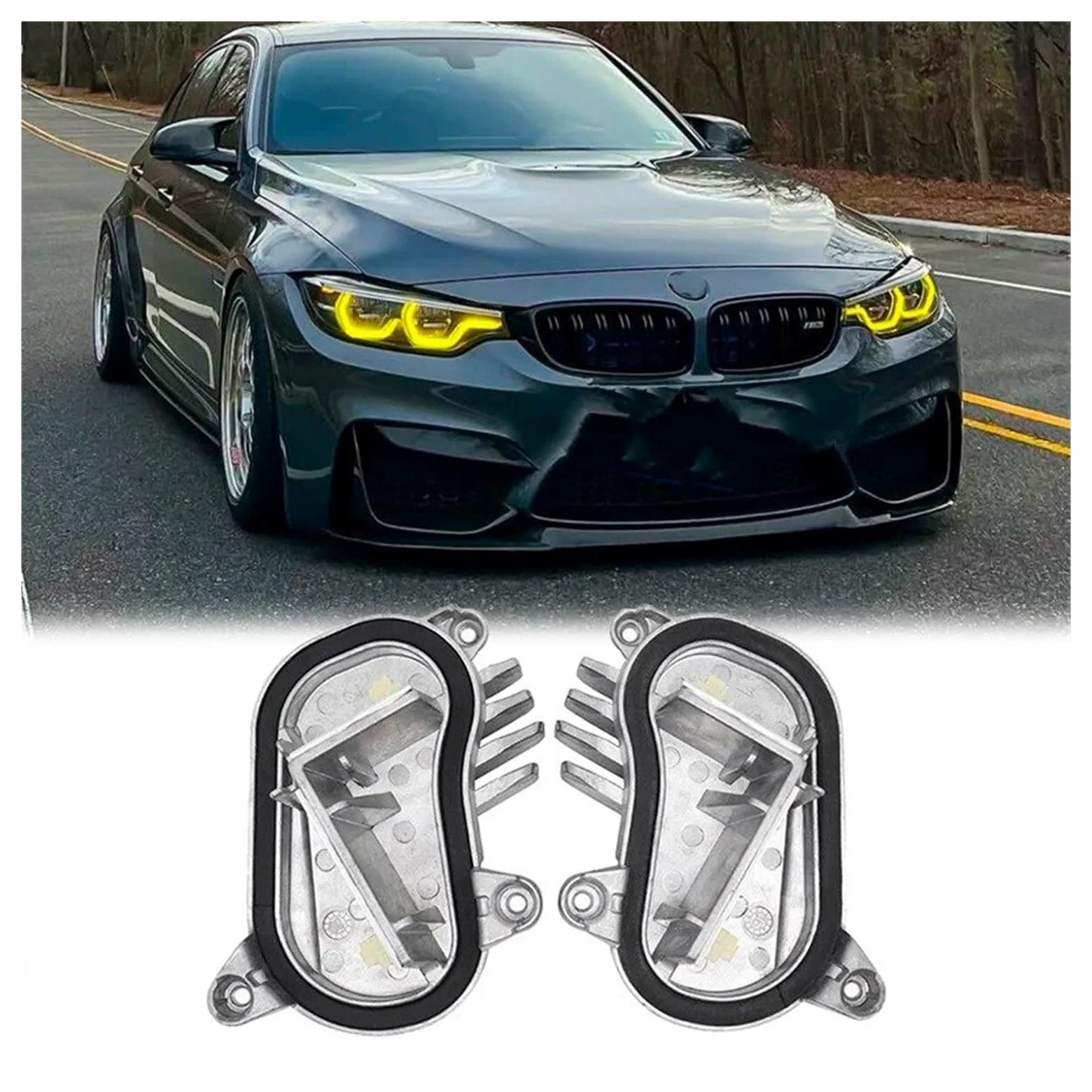 Faros Angel Eyes para coche Para BMW Para M3 Para M4 CSL 4 Series F80 F82 F83 F32 F36 F33 LCI DRL Color Amarillo Dorado Módulo LED Luz Circulación Diurna Anillos halo LED(Yellow)