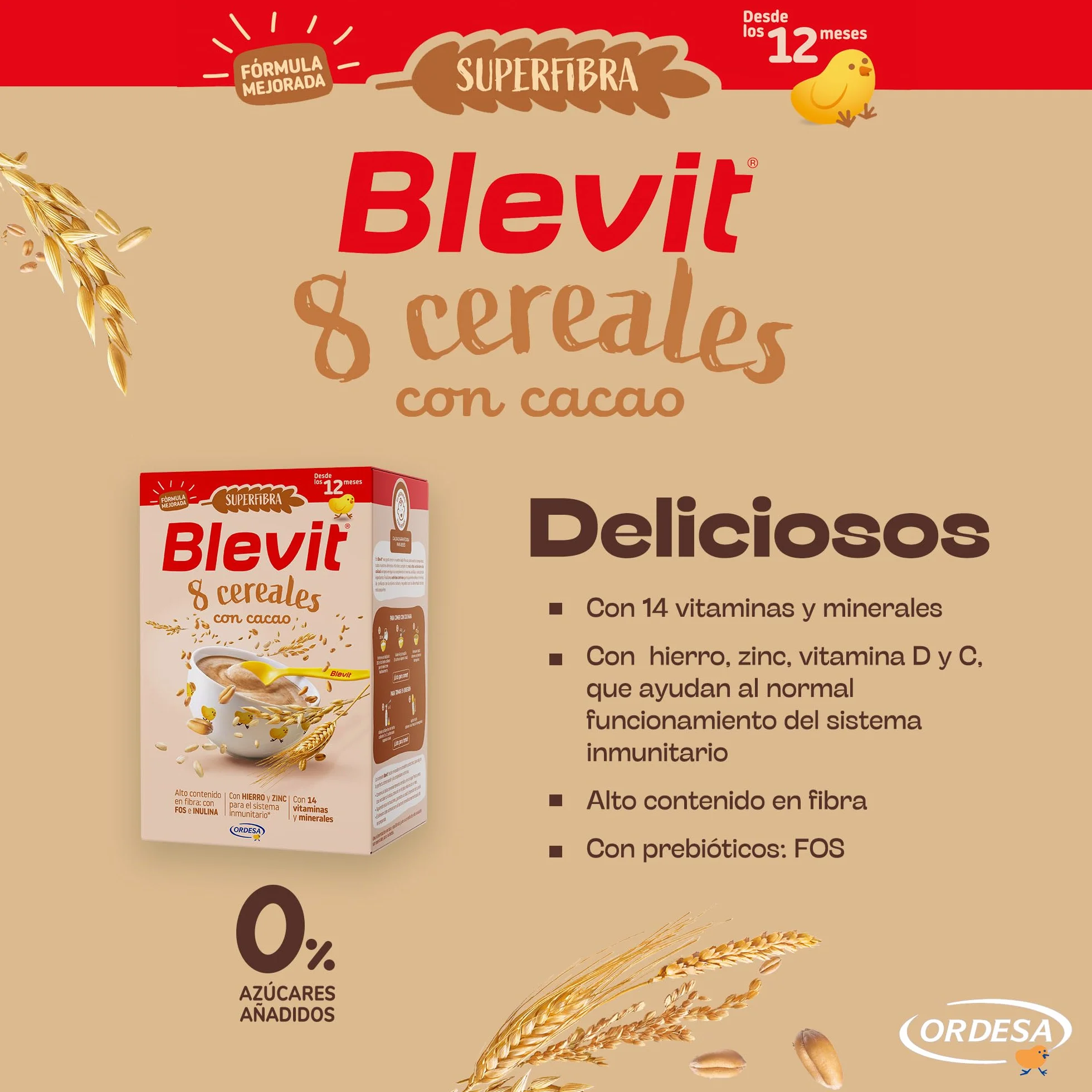 Blevit Superfibra 8 Cereales con Cacao 500g Papilla para Bebé desde 12 Meses