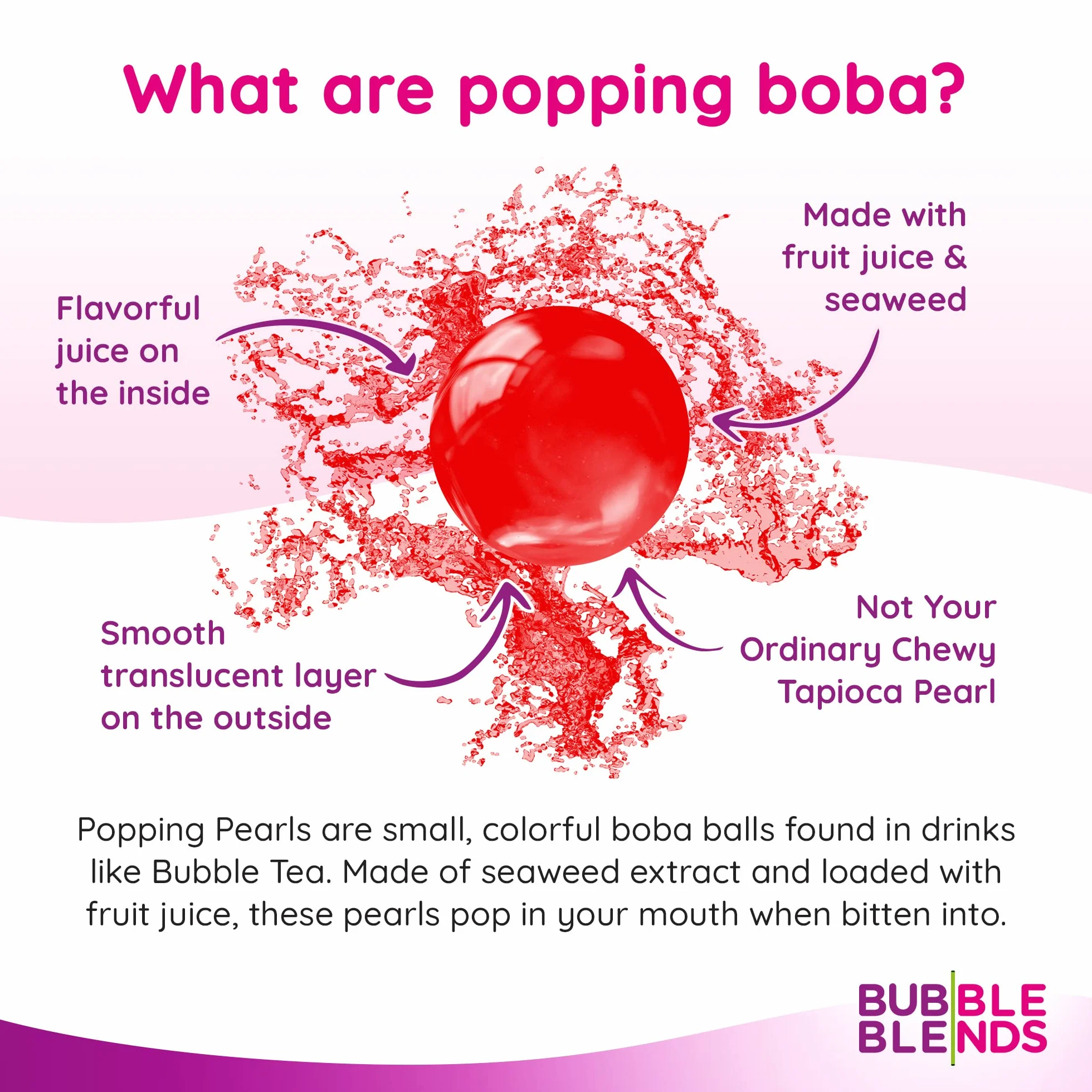 Popping Boba Sabor Cereza 450g Bubble Blends Perlas Boba con Verdadero Zumo de Fruta Sin Lácteos Grasa Ni Gluten