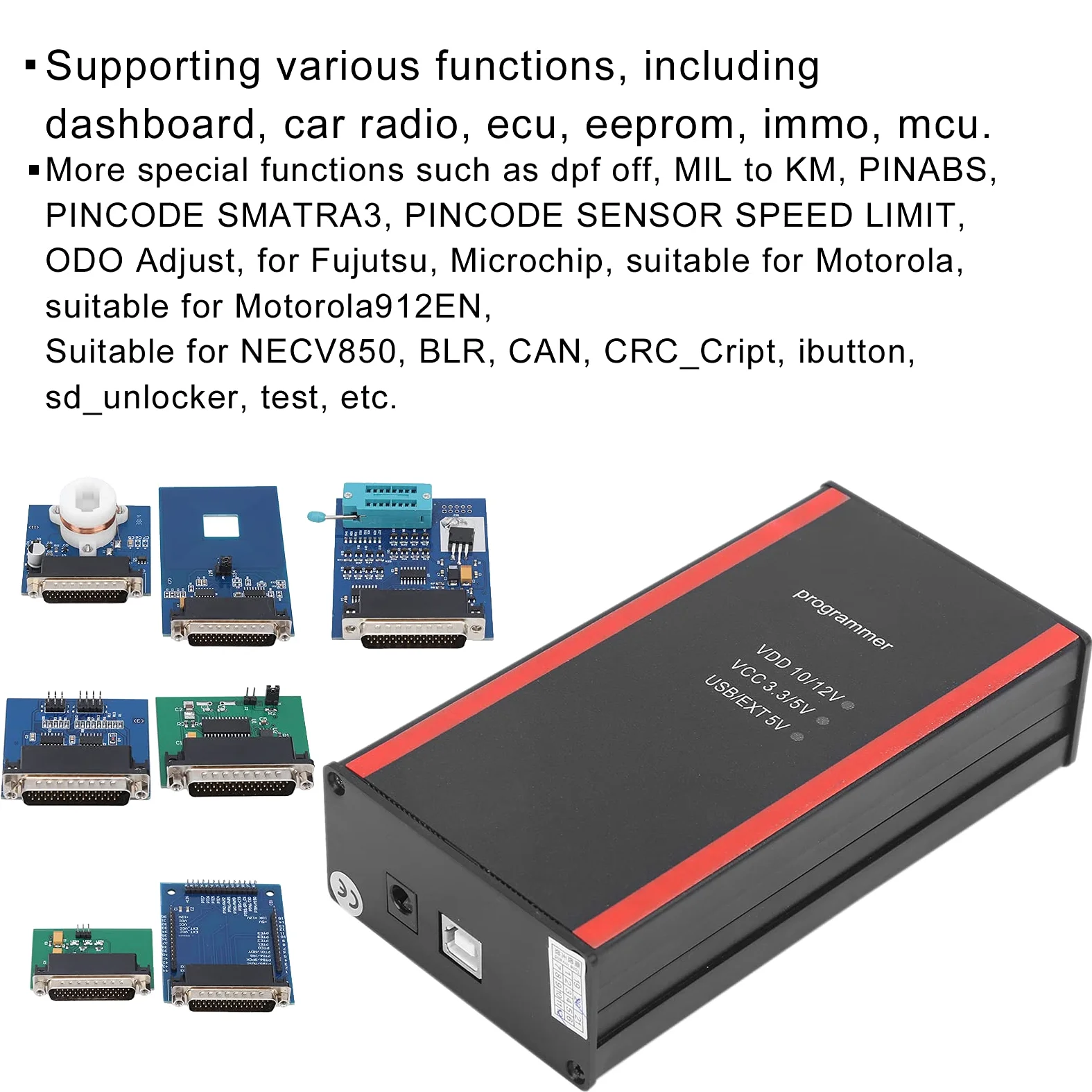Escáner de Lector de código de automóvil, Kit de Programador de Llave de automóvil Profesional de 12 Piezas, escáner de automóvil Multifuncional con adaptadores completos