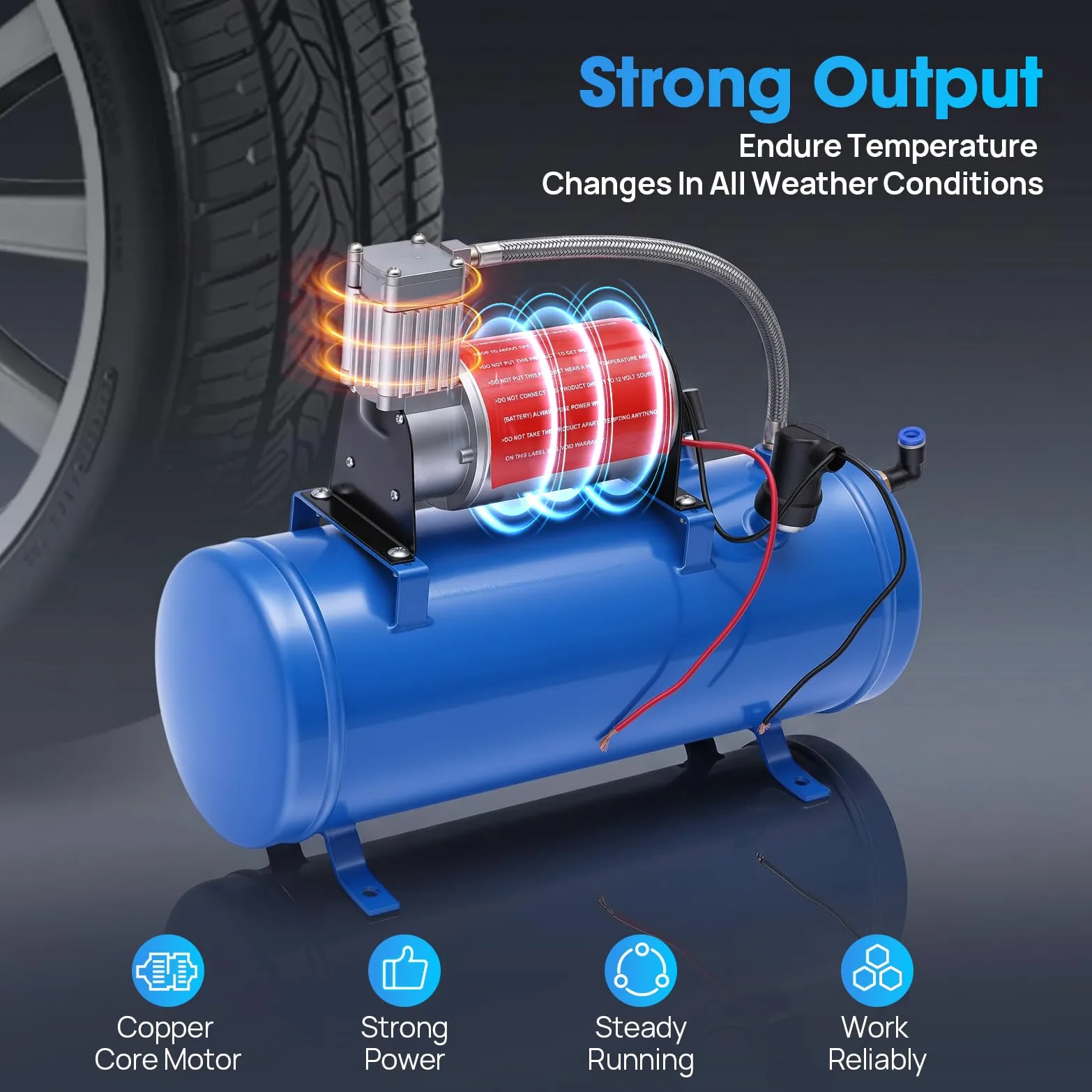 Compresor de aire eléctrico silencioso, 12 V, 150 PSI, 6 litros, capacidad del depósito, inflador de neumáticos, bomba para coche, barco, bicicleta