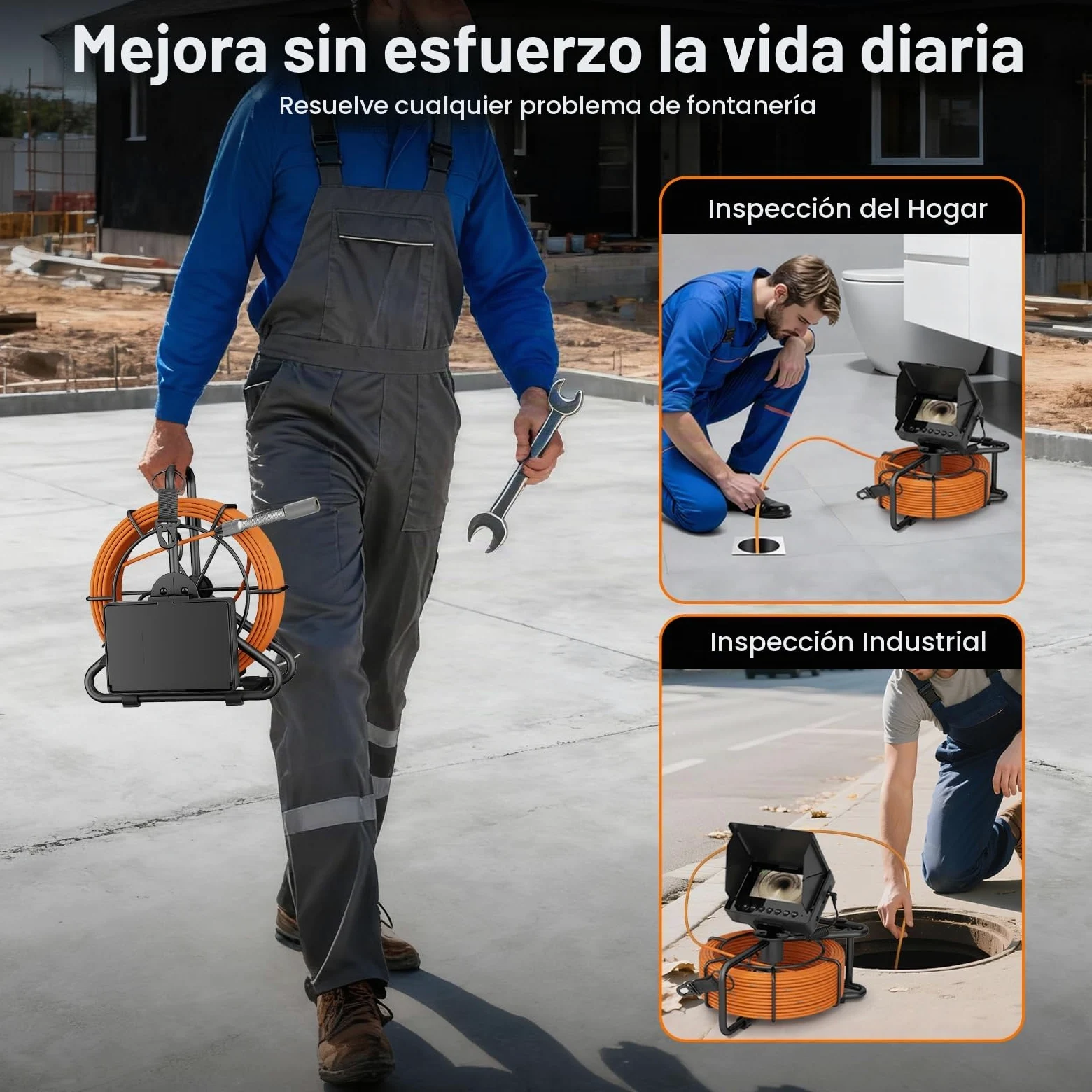 Cámara de Inspección, 4,3" Cámara para Tuberías con Función DVR, Snake Camara con Batería de 8500mAh y Marcadores de Metros, 23mm Endoscopio Industrial con 12 Luces LED (30M)