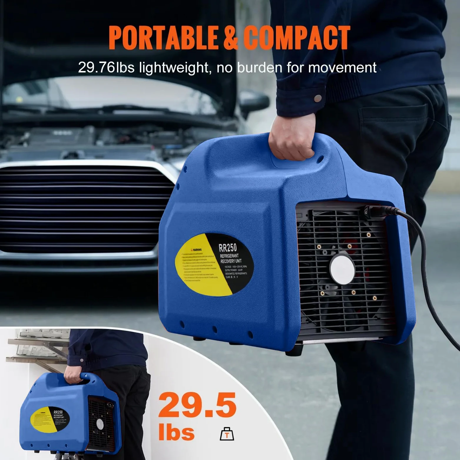 Máquina de Recuperación de Refrigerante Portátil, 3/4 HP, 220V, Recuperadora de Refrigerante de Doble Cilindro, para el Mantenimiento de Vehículos con Aire Acondicionado