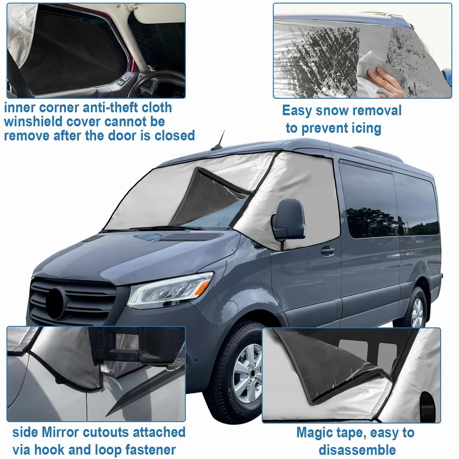 JOJOCY Cubierta para parabrisas delantero para Mercedes Sprinter 2019-2025, tela Oxford gruesa 210D desmontable, cubierta para parabrisas de coche, protección solar, protección contra el hielo, polvo
