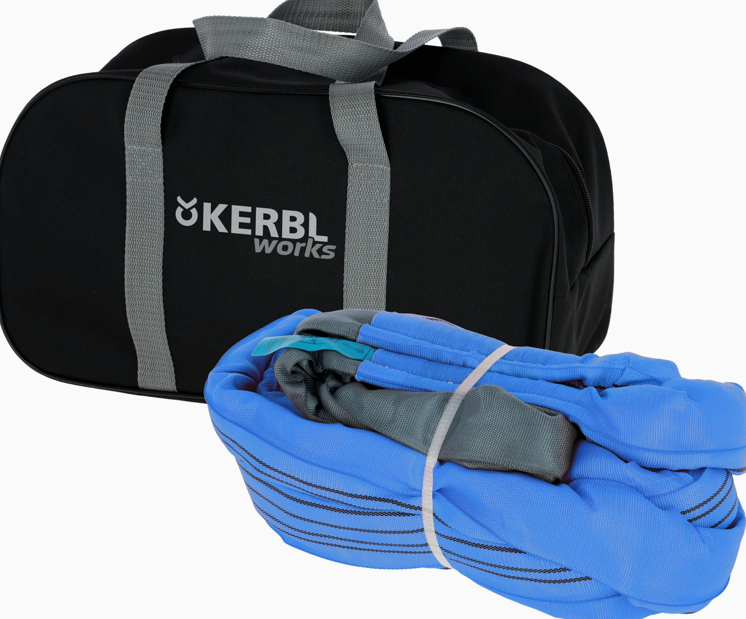 Kerbl Works Eslinga de Remolque, Cuerda de Remolque, Correa de Remolque, Azul, 6 m, 4 cm, 56 toneladas, poliéster, banderines de Advertencia, Bolsa de Transporte