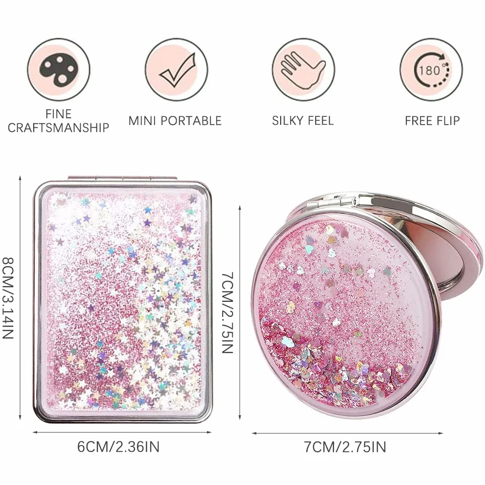 Espejo y Bolso de Maquillaje 2 Piezas Portátil Rosa