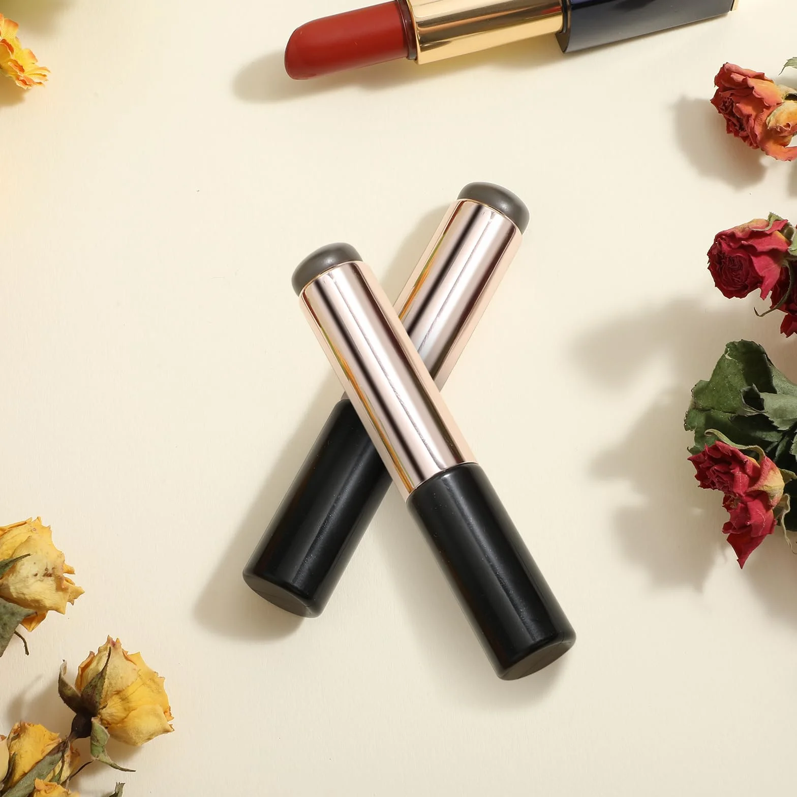 Amabro 2 brochas de maquillaje de silicona reutilizables cabeza redonda alta elasticidad labios brillo aceite máscara