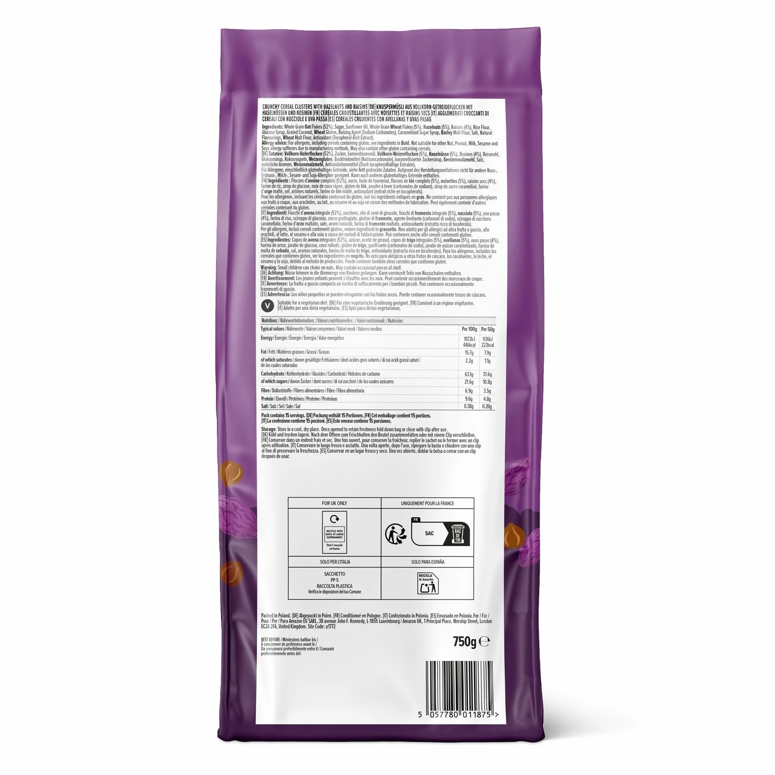 Granola Con Fruta Y Frutos Secos by Amazon, 750g