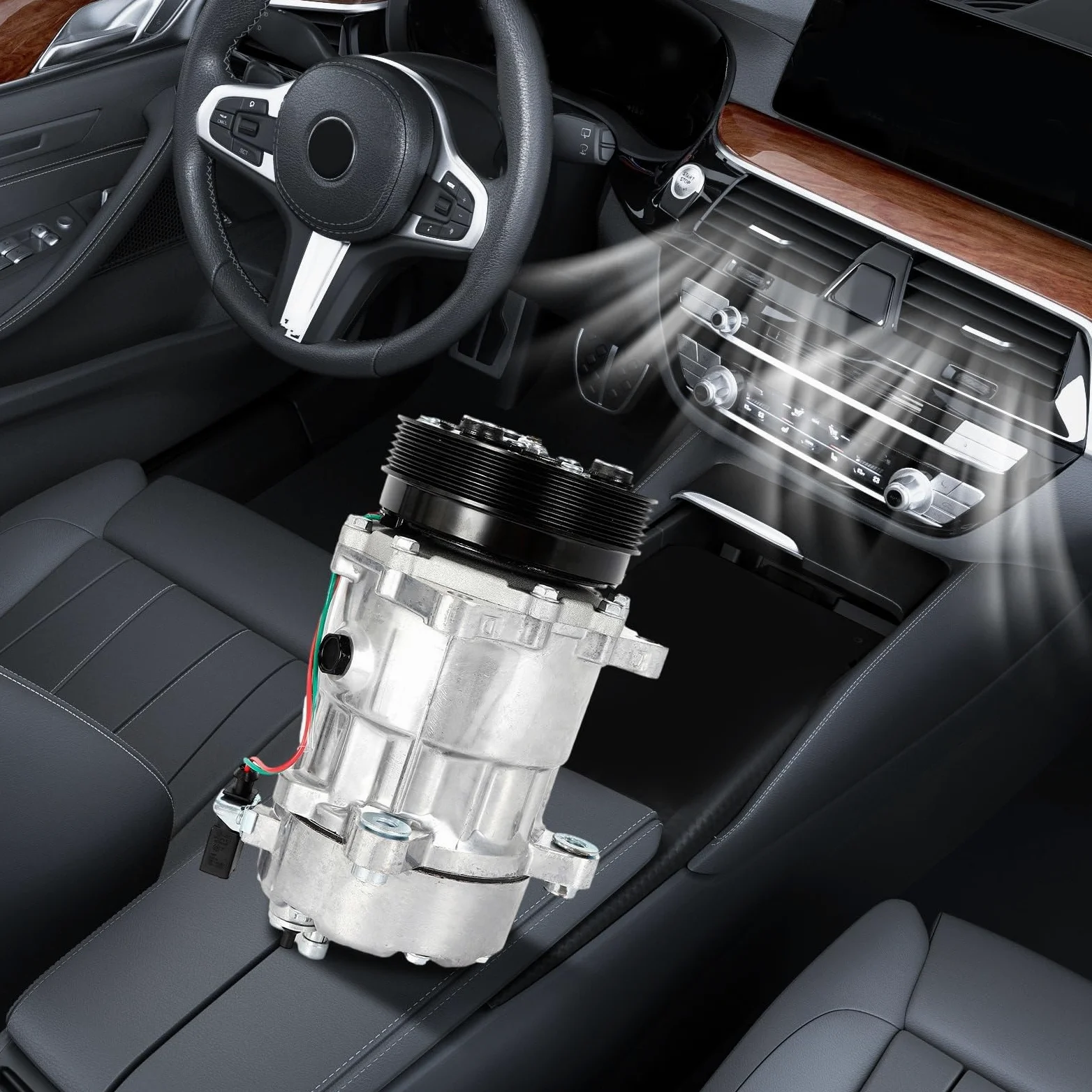 compresor AC polea Compresor de CA automotriz estable, conjunto de compresor de aire acondicionado para vehículo de 12V embrague climatizador auto