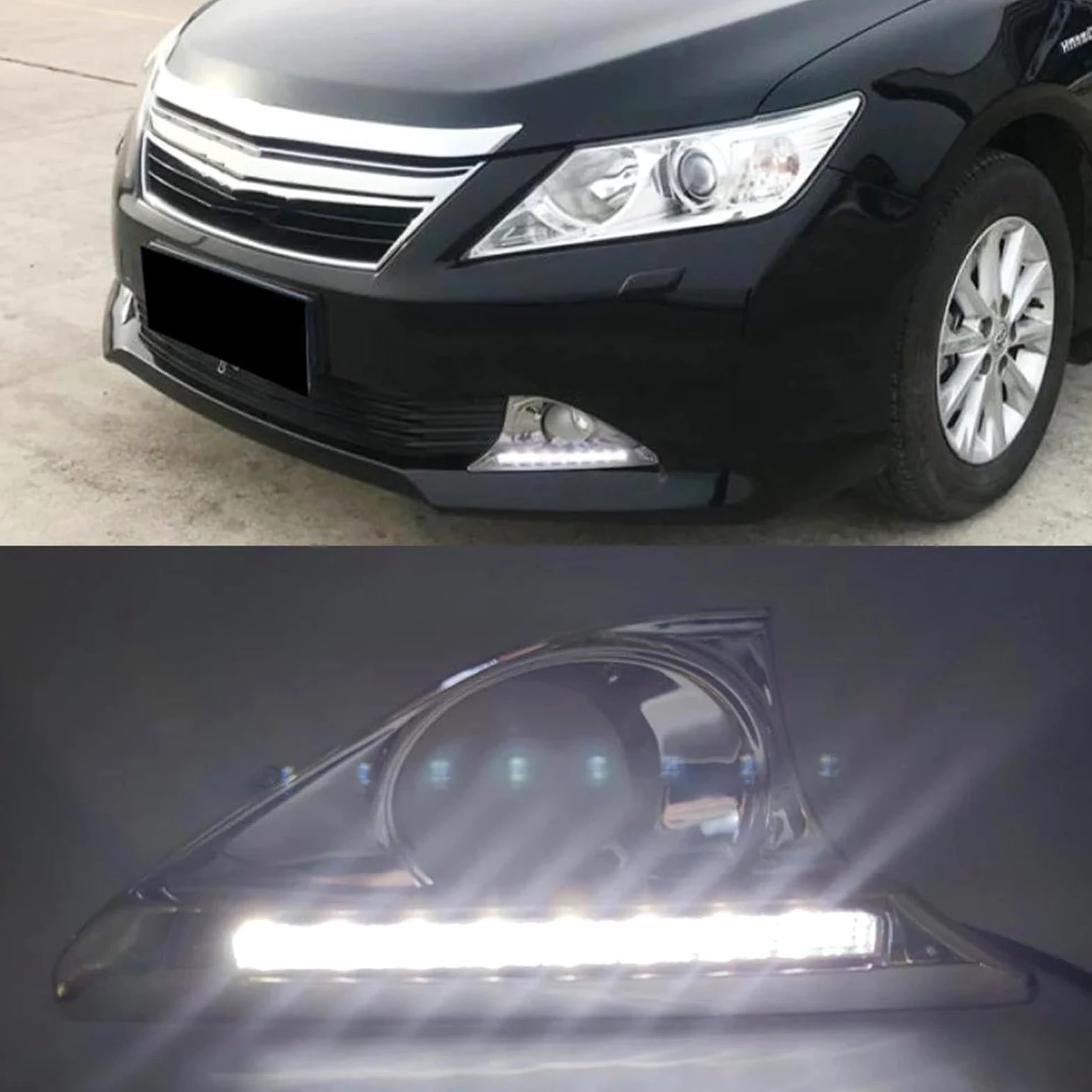 Intermitentes Automóviles 2 uds para Toyota Para Camry 2012 2013 2014 con cubierta cromada LED DRL luz de circulación diurna luz antiniebla señal de giro(BLANCO)