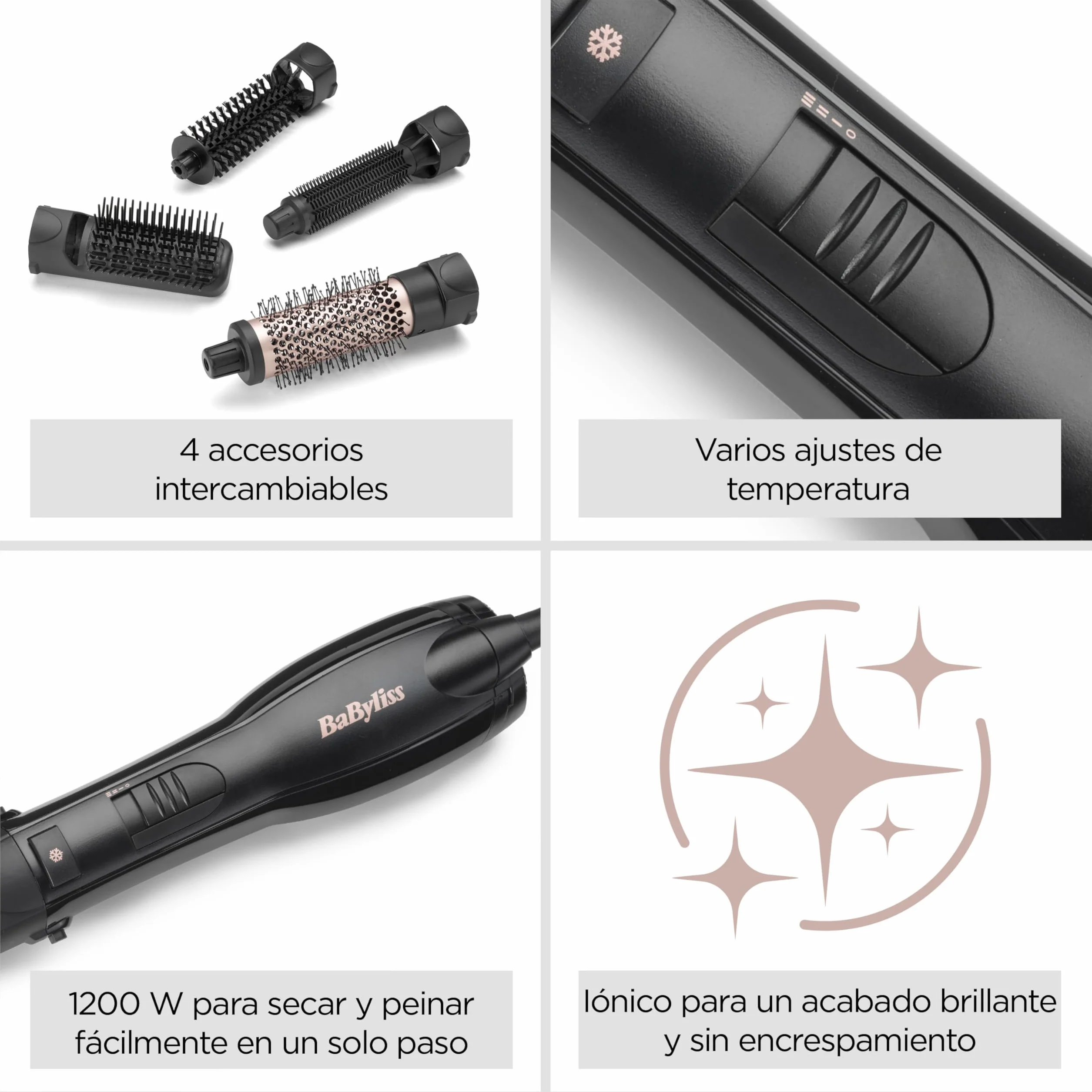 BaByliss Smooth Finish 1200 Cepillo de Aire Caliente 4-en-1 AS122E 1200W