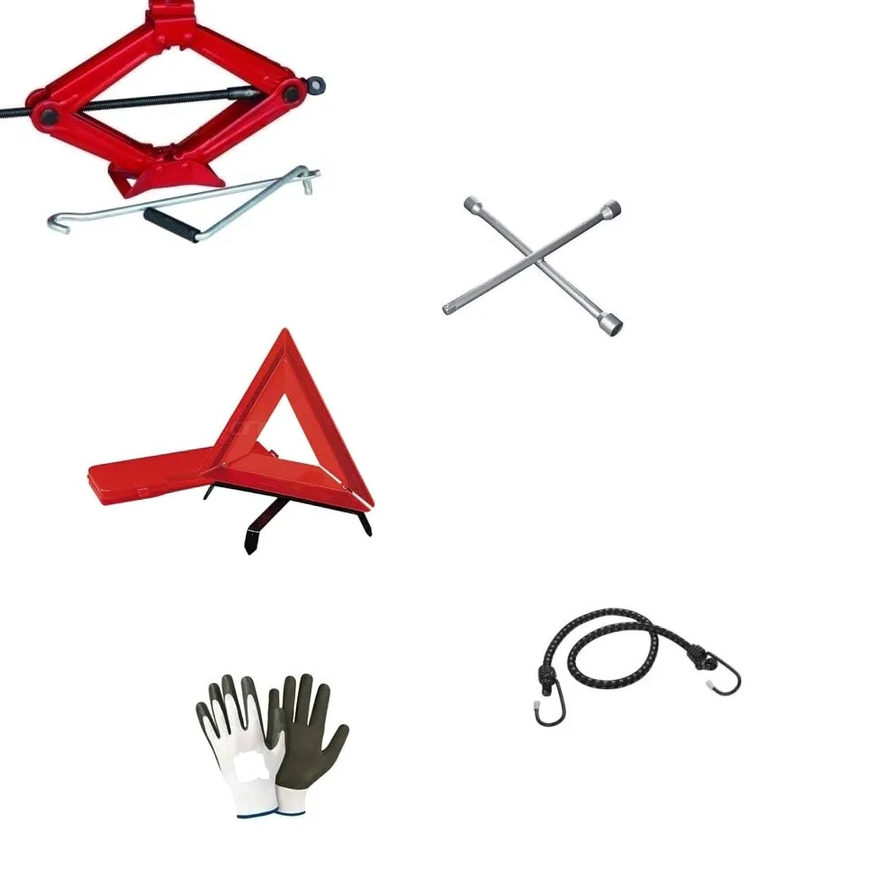 Compatible con Volvo S60 Kit Emergencia Coche Gato DE PANTÓGRAFO con Base DE Acero Y Llave GIRATORIA+Llave EN Cruz para DESTORNILLAR Tornillos+TRIÁNGULO DE Emergencia Fluo