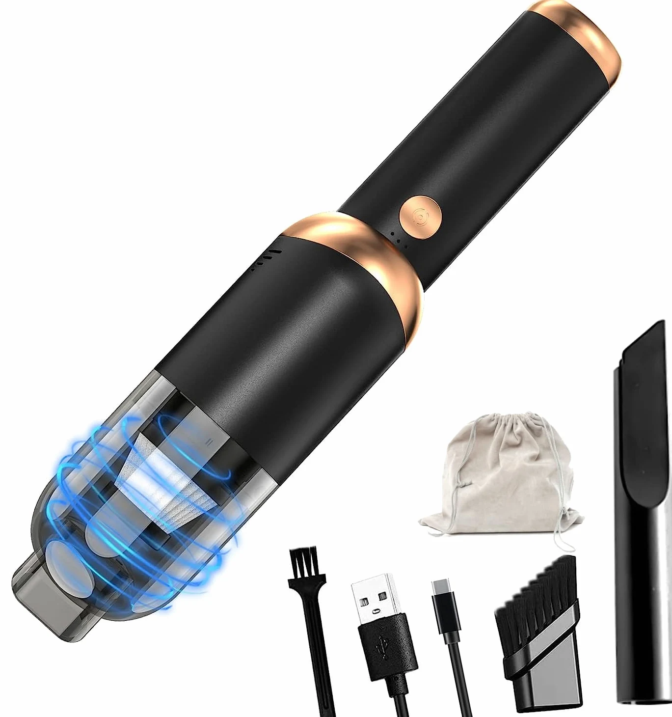 Aspirador para Coche Potente - USB Recargable Mini Aspirador de 13.000 Pa con 2 Filtro para Coche - Pelo de Animales, hogar, Oficina