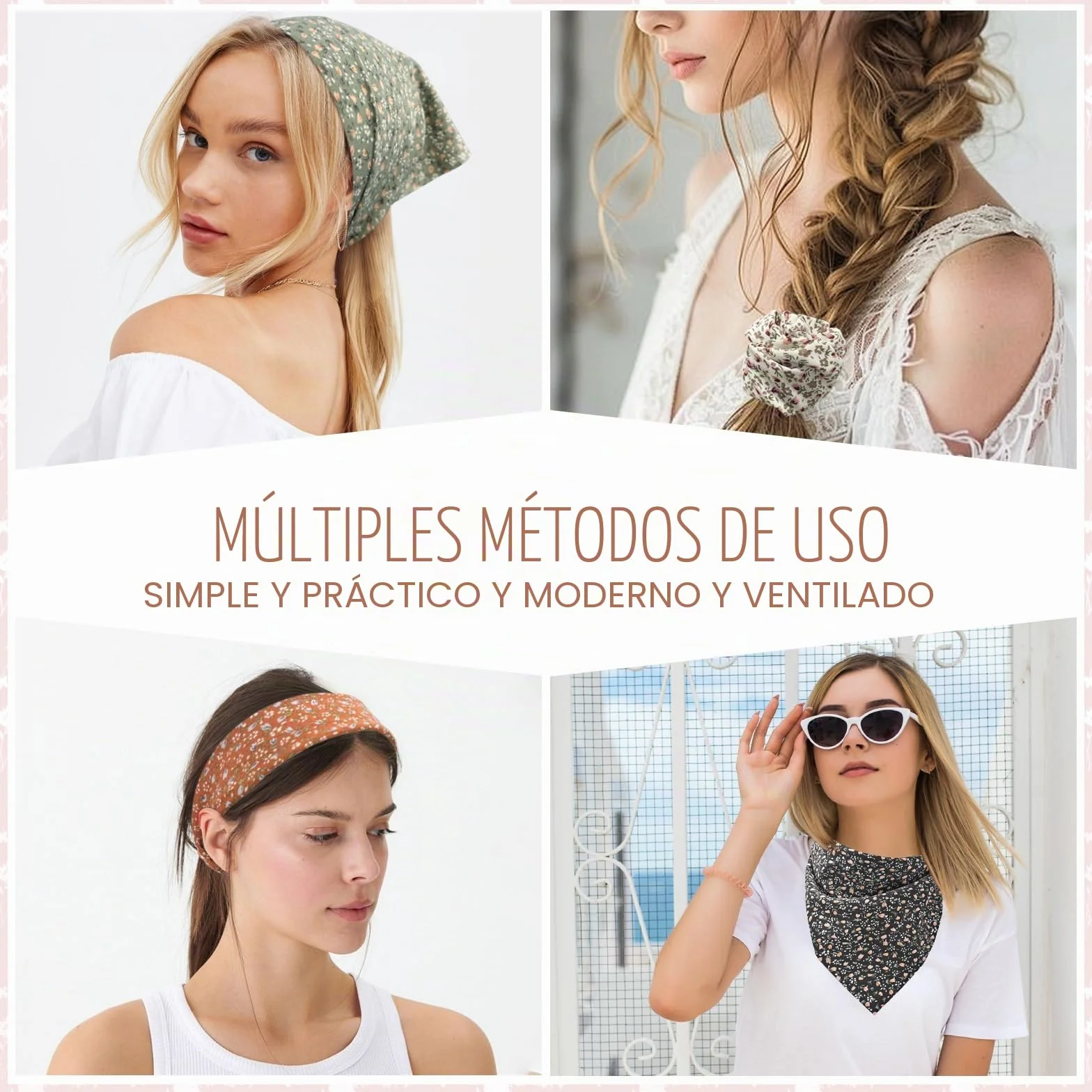 Pañuelos para mujer con flores, diademas elásticas boho de gasa, accesorio para el cabello para mujer y niña