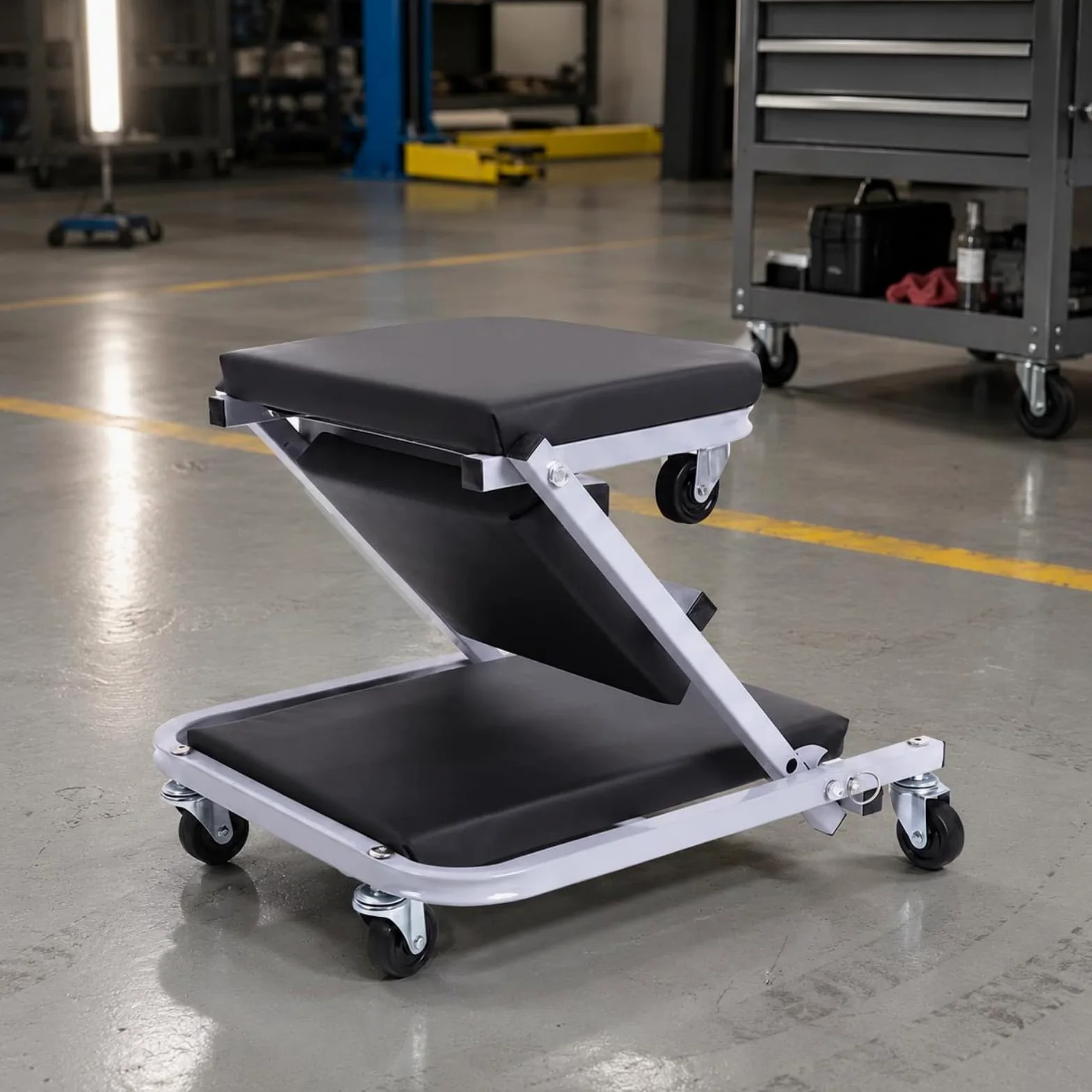 harayaa de Trabajo Plegable Diseñada como Taburete de Reparación con Respaldo Acolchado Soporte Inclinado y Ruedas Móviles Adecuada para Talleres y, Negro+Rojo, 36 Pulgadas