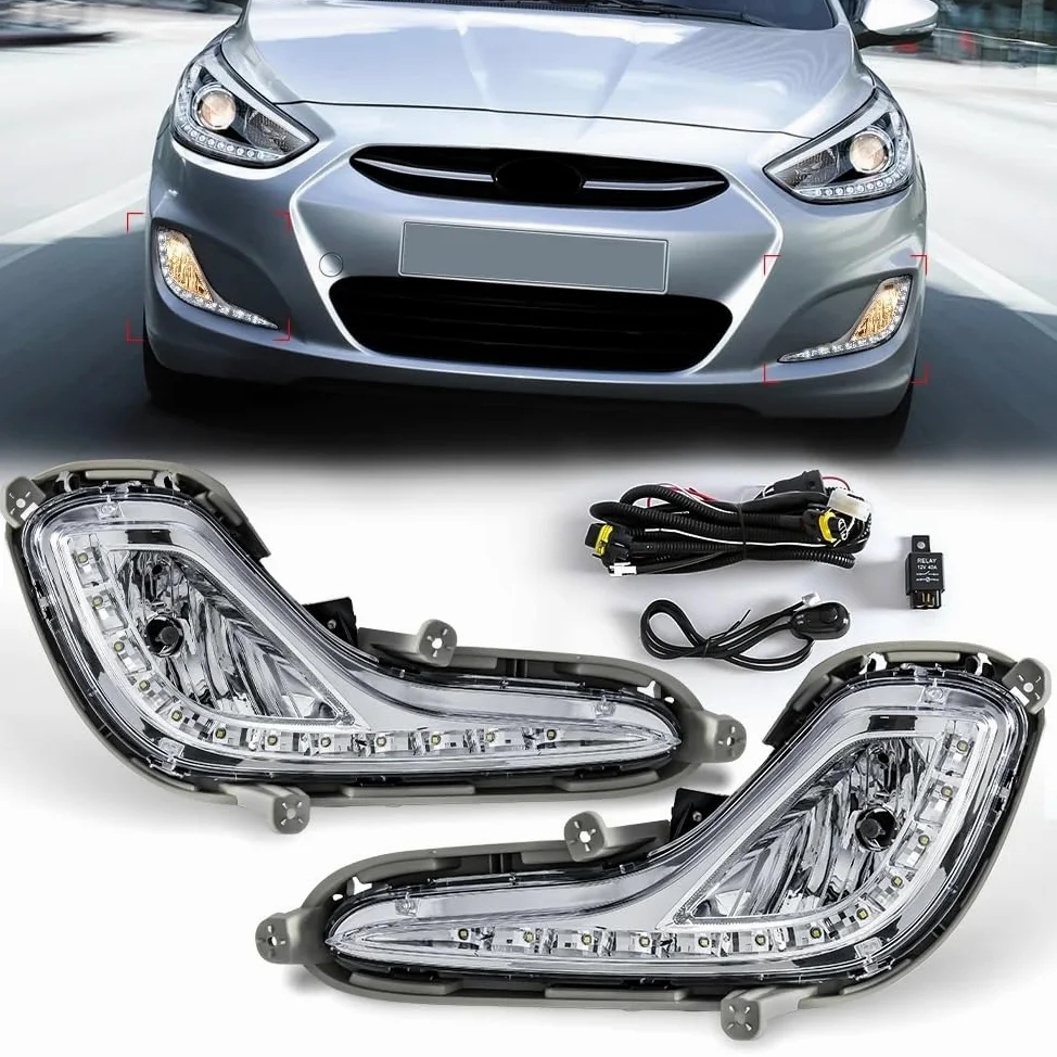 Antiniebla Luces Diurnas LED DRL Para Hyundai Para Accent 2012-2017 Faros Antiniebla Delanteros Impermeables