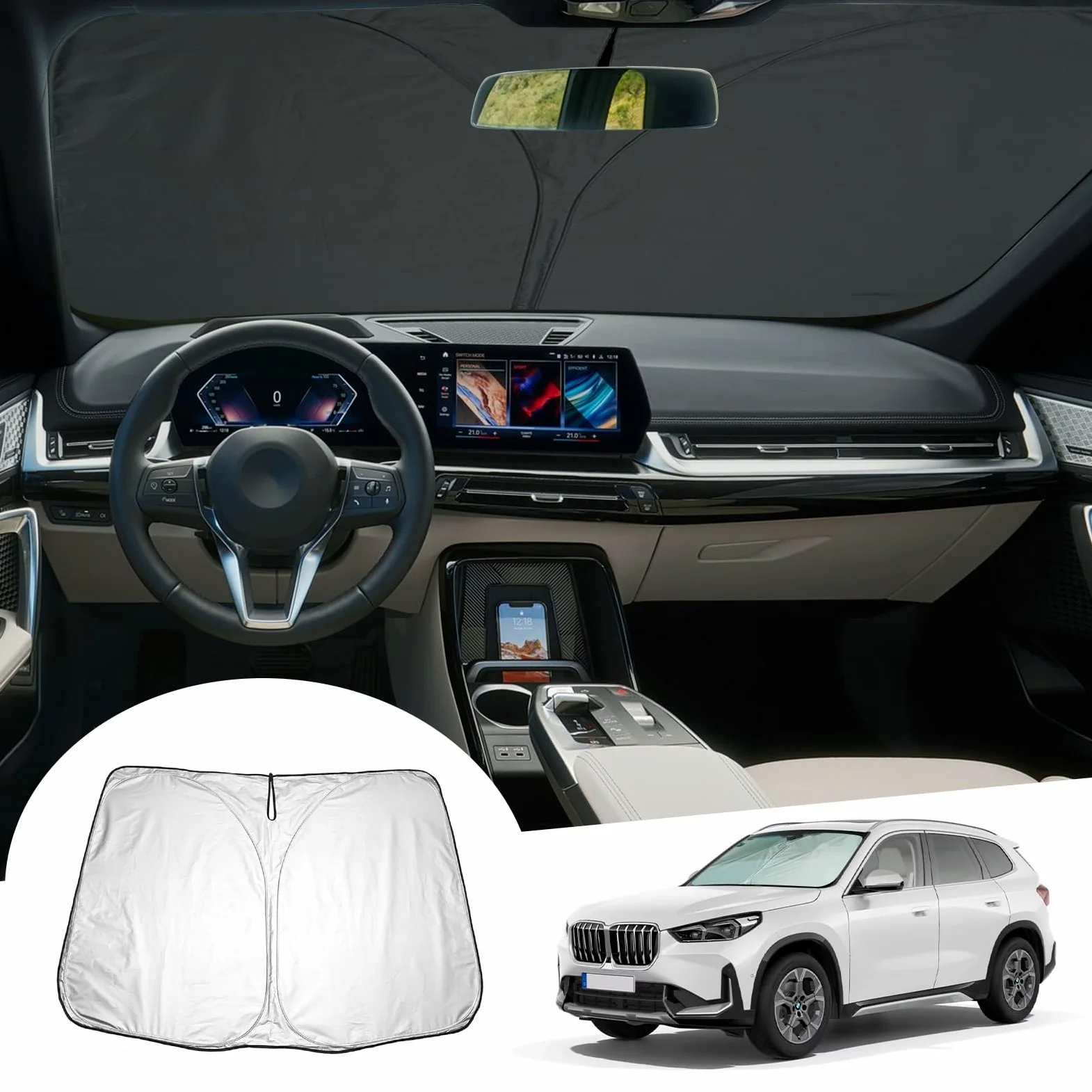 GAFAT Parasol Parabrisas Interior Compatible con BMW X1 U11/F48 2016-2027 iX1 U11 2025 Protector Solar UPF 50+
