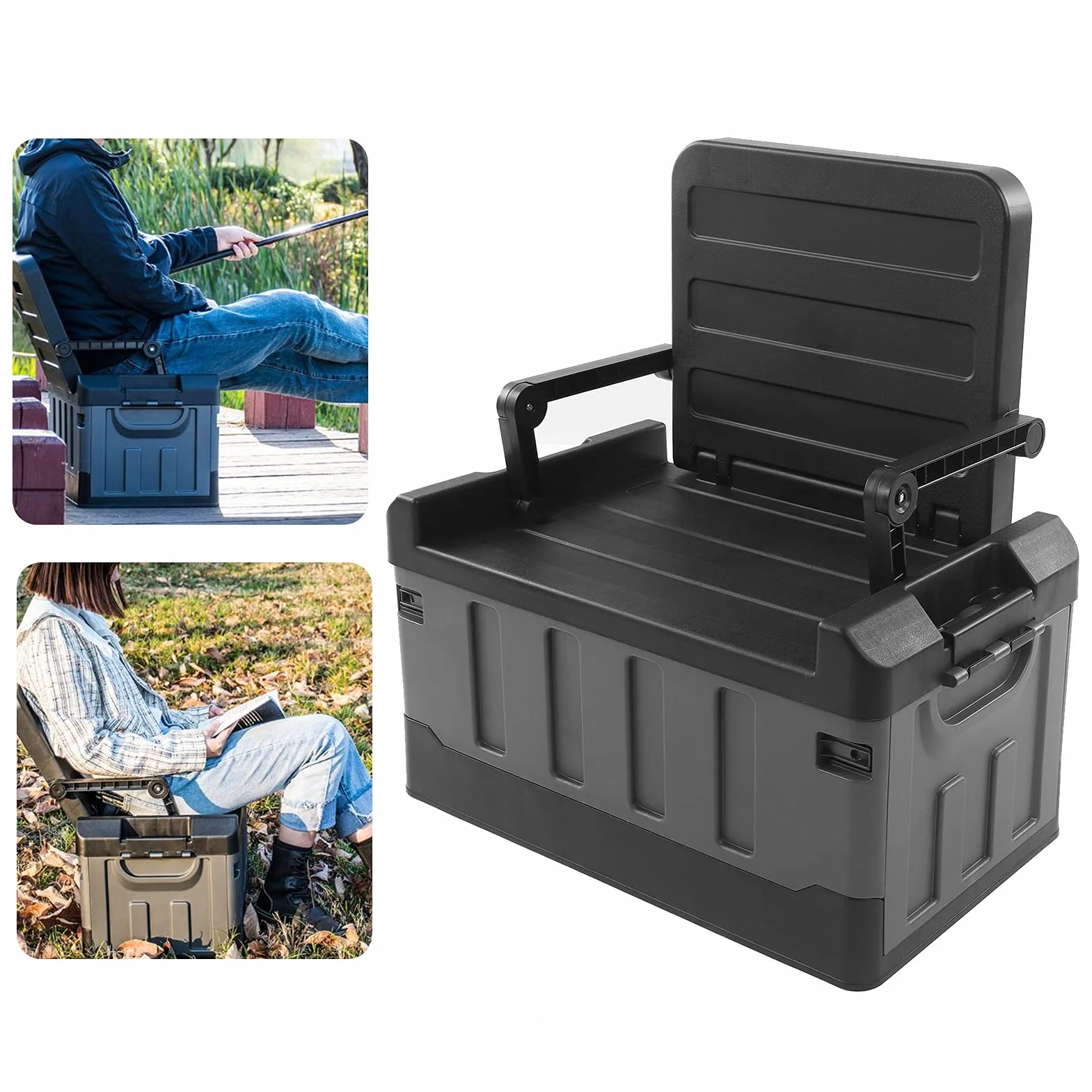 Zerodis Caja de Almacenamiento Plegable para Coche de Gran Capacidad, Organizador de Maletero Plegable ABS, 70 L, 200 Kg, Silla Portátil con Soporte de Carga para Viajes, Camping, Pesca, RV, Uso