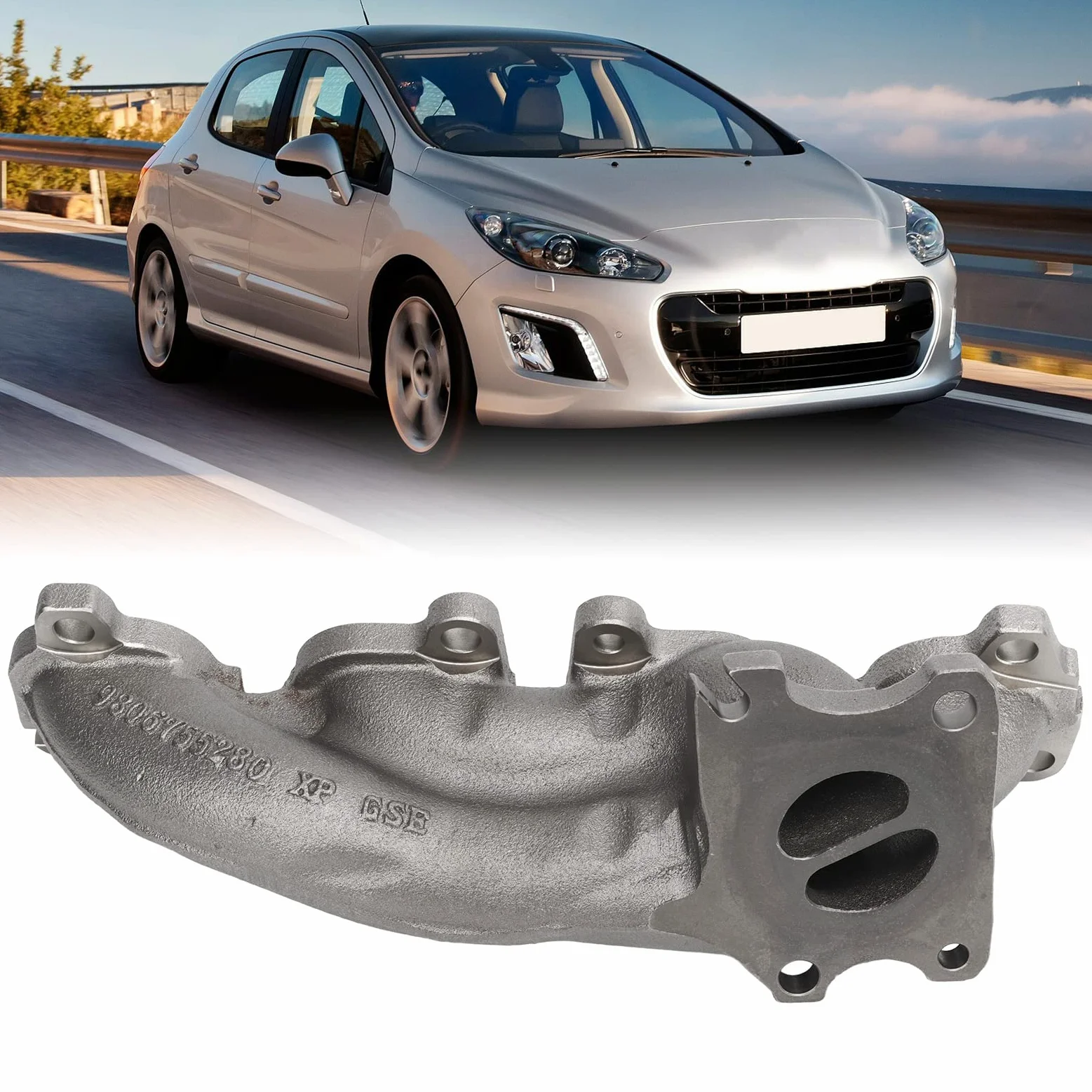 Colector de Escape Colector de Escape del Motor V759703180 Reemplazo de Colector de Gas de Escape de Metal para Peugeot 3008 207 CC 308 SW RCZ Juego de Juntas de Colector Kit de