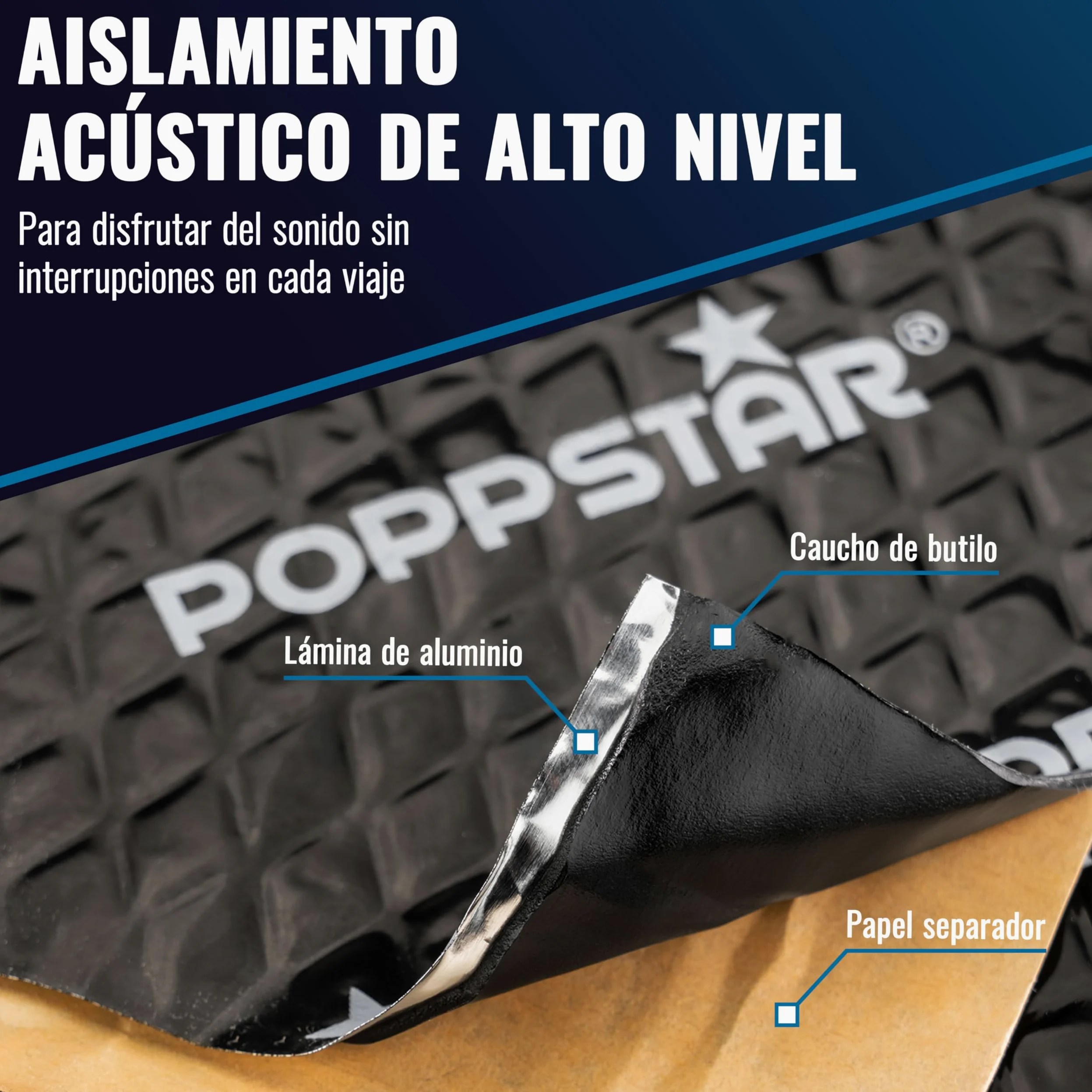 Poppstar Alfombrillas ailslantes para coche de aluminio butilo (placas insonorizantes 2 mm, 17 piezas c/u 40 x 25 cm, (1,7 m²)), negro