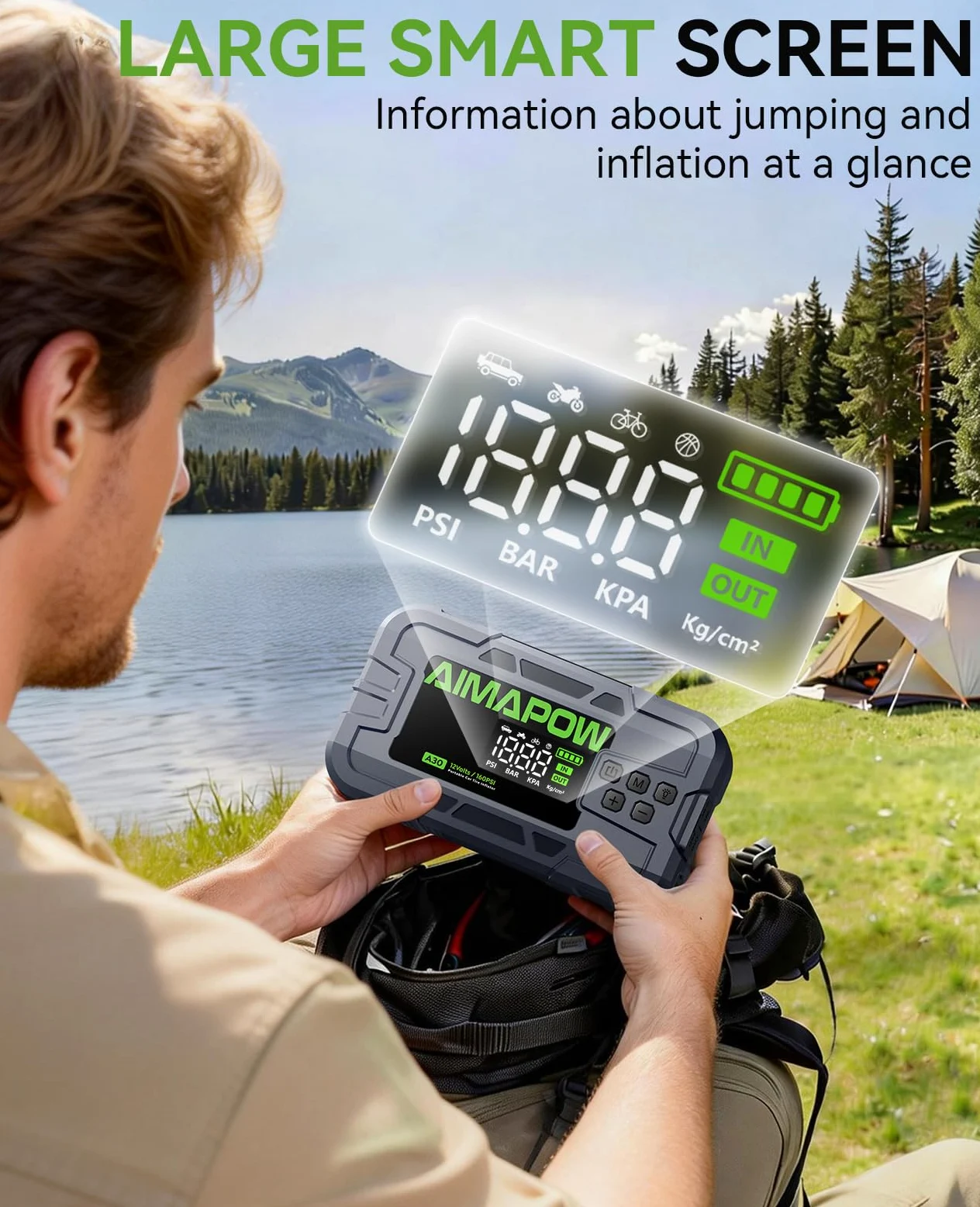 Arrancador de batería de coche con compresor de aire, 8000 A, 160 PSI | Todos los gases/12L Diesel, 12V portátil, carga rápida, luz LED de 270°