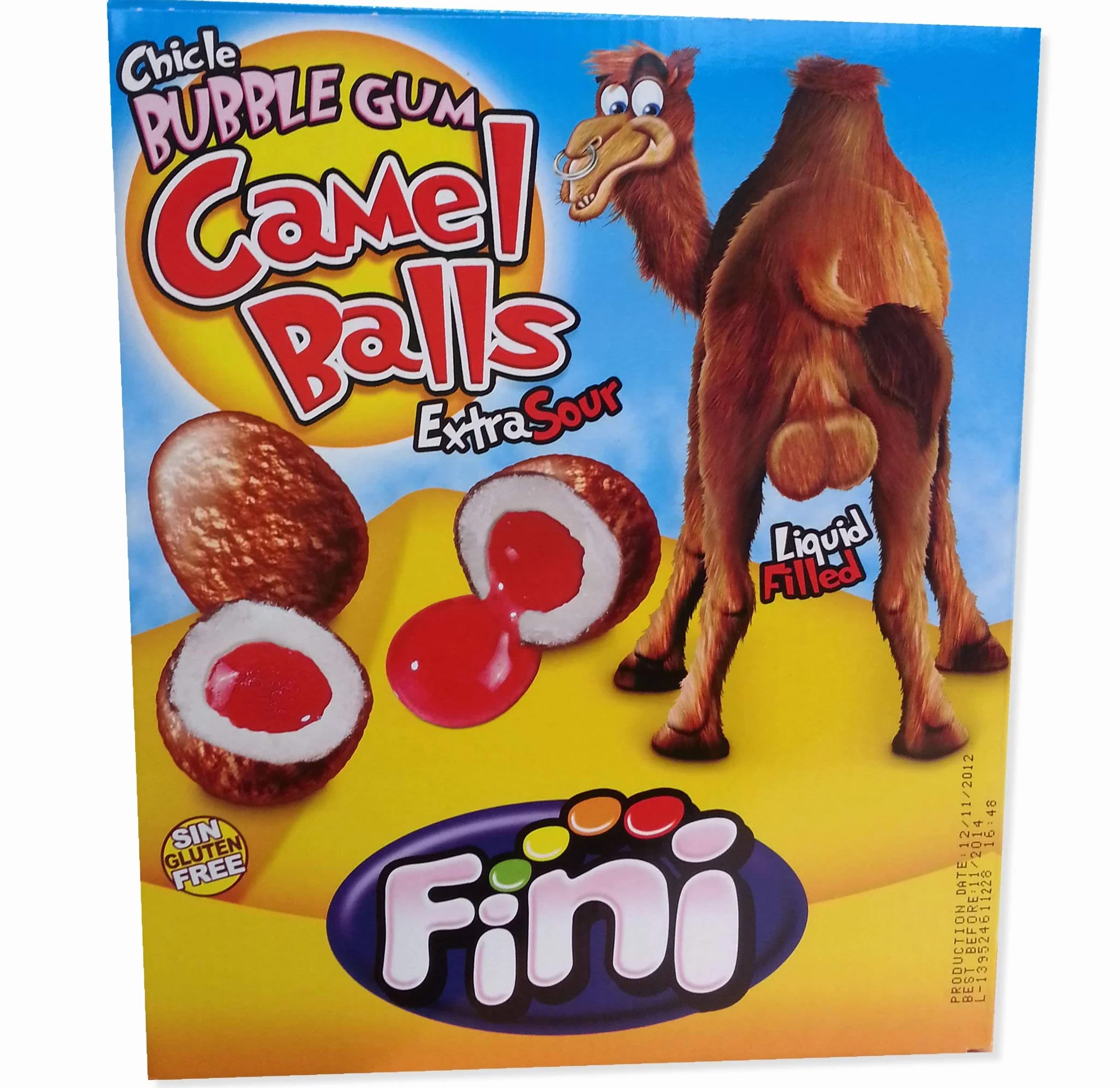 Fini Chicle Bubble Gum Camel Balls Líquido Sour Extra Lleno Caja 200
