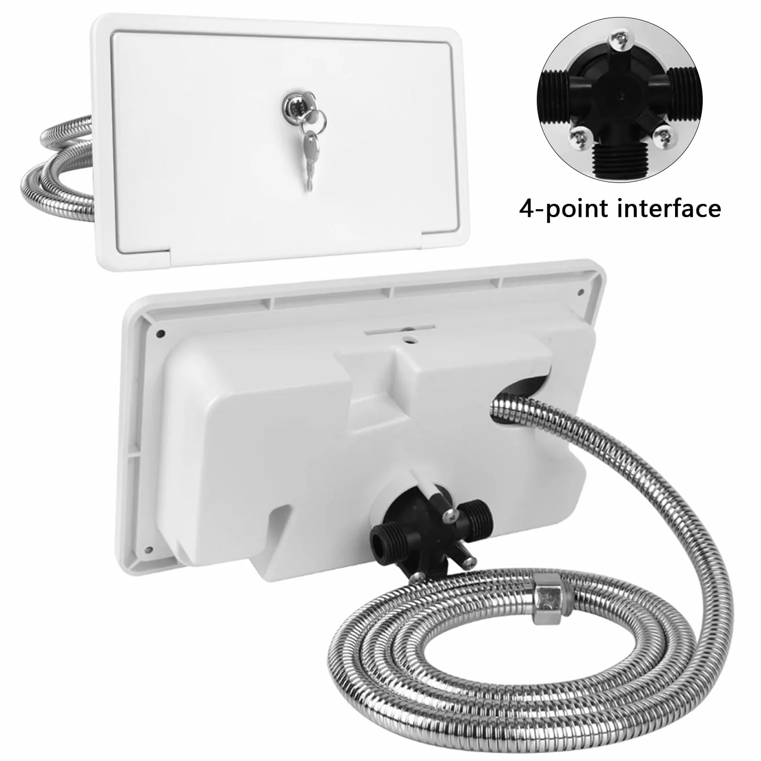 Ducha Para RV, Ducha Al Aire Libre Para Autocaravanas, Kit De Caja De Ducha Con Interruptor De Frío Y Calor Con Cerradura, Ducha De Camping Para Autocaravana Marina Caravana- Blanco