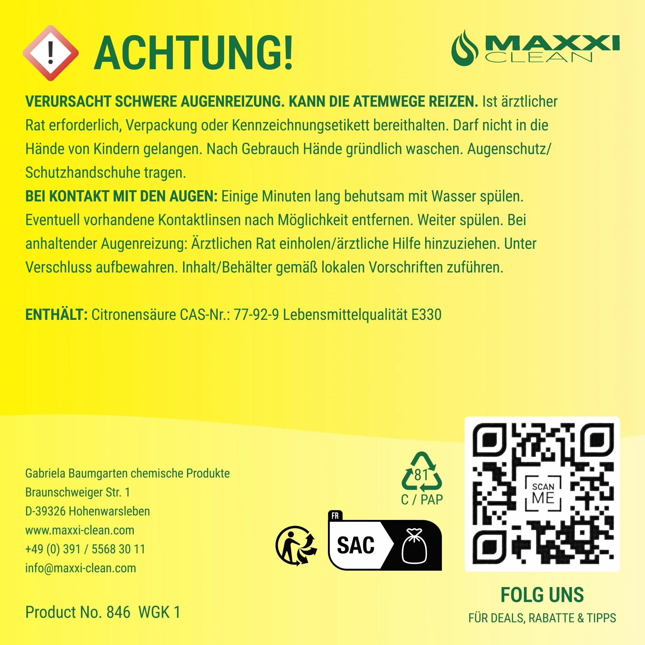 Kwas cytrynowy 900 g Maxxi Clean spożywczy czysty 100%