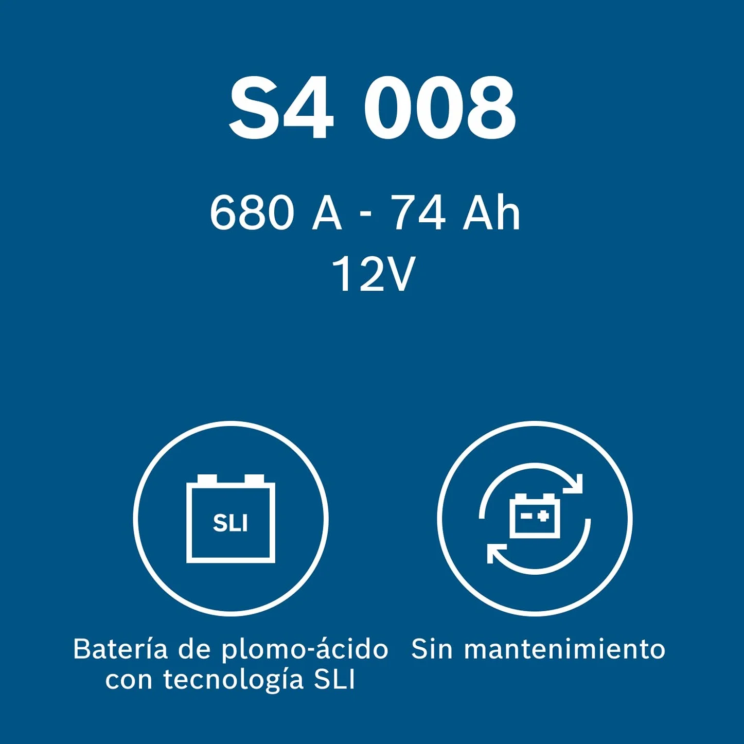 Bosch S4 008 Batería para Coche 74 A/h - 680 A - 12 V, de Plomo-Ácido para Vehículos sin Sistema Start/Stop, Polaridad Izquierda (-) Derecha (+), 278 x 175 x 190 mm