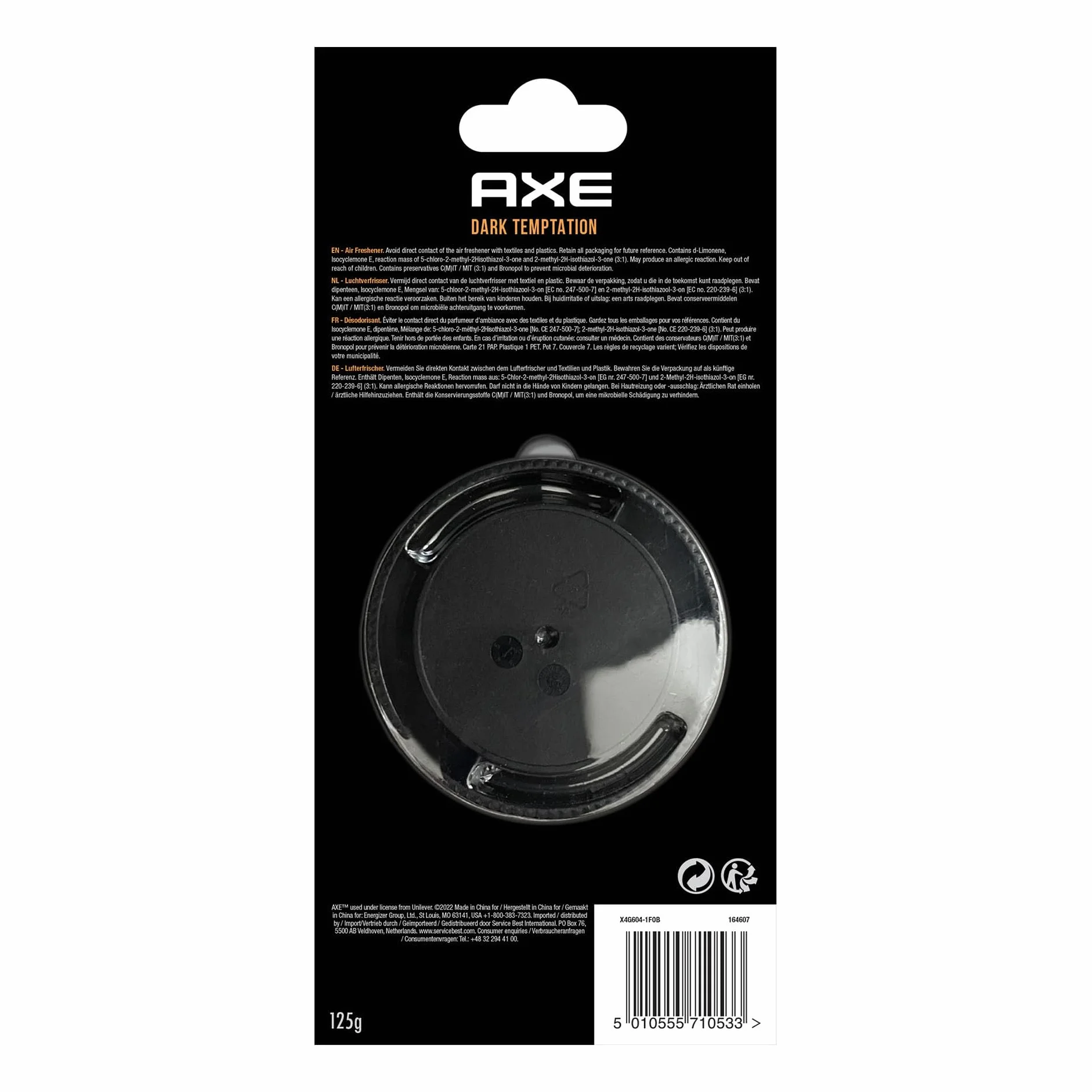 AXE Ambientador de Coche Lata Gel 125GR Portavasos - DARK TEMPTATION: Frescura Refrescante y Duradera para Tu Viaje - Hasta 30 Días de Confianza y Estilo