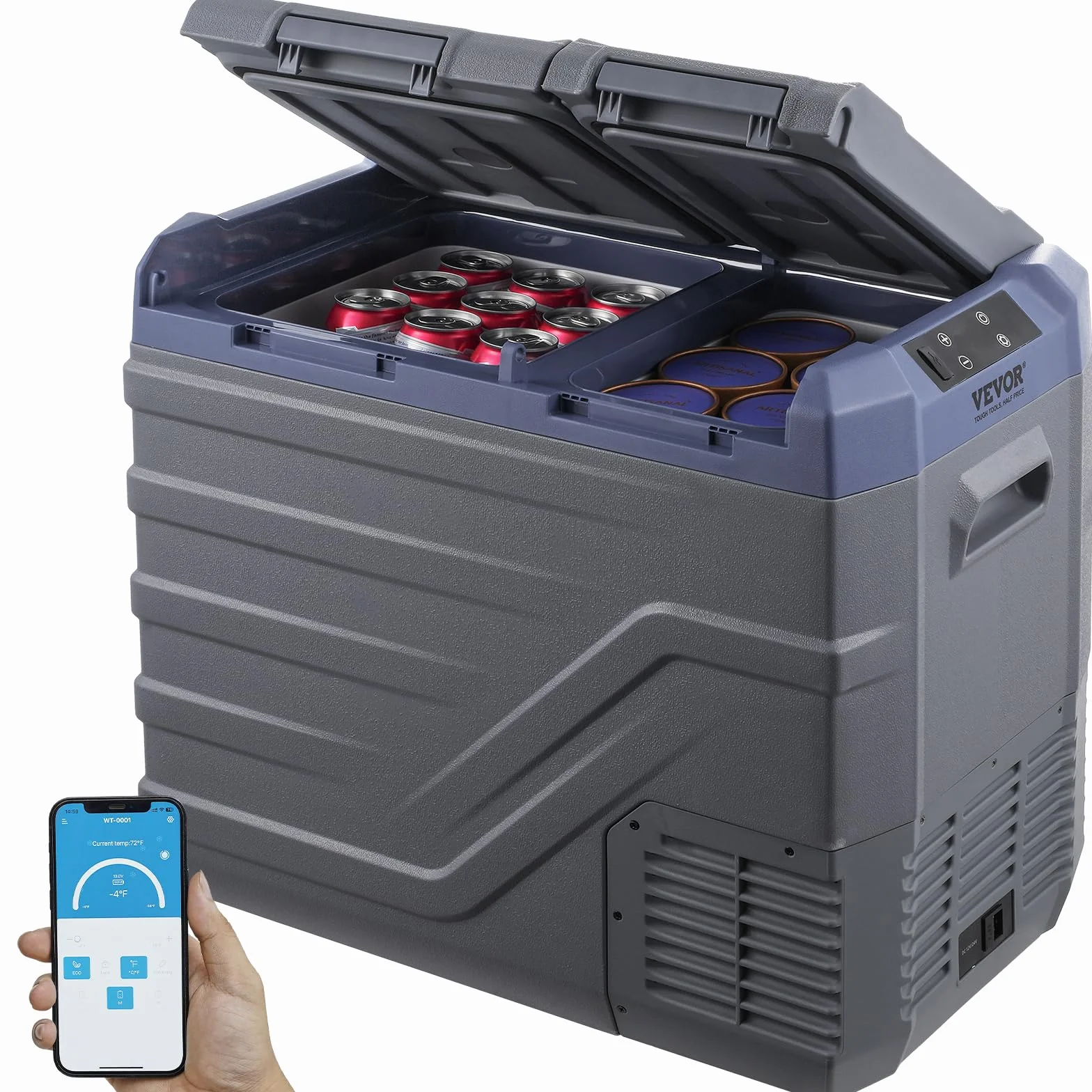 VEVOR Nevera de Compresión Portátil 40 L Mini Nevera para Coche de Doble Zona Temperatura Ajustable de -20 °C a 20 °C Nevera Portátil 12/24 V CC y 100-240 V CA para Camión, Barco, Casa, Camping
