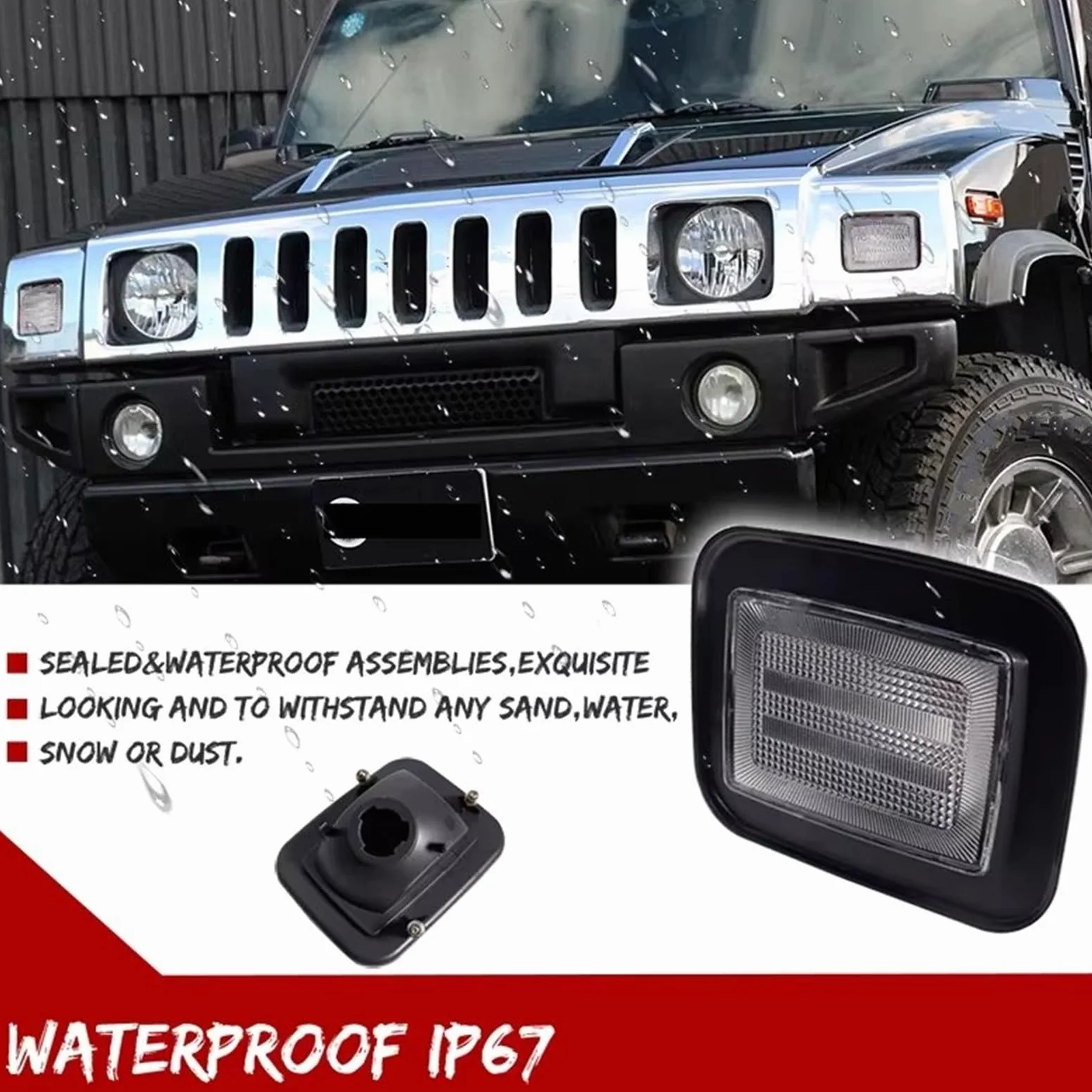 Luces de posición Para Hummer Para H2 2003-2009 Para SUT 2005-2009 Lente Cubierta Luz Intermitente Delantero Coche Carcasas Sin Casquillo Bombilla Intermitentes Laterales(Smoked Lens)