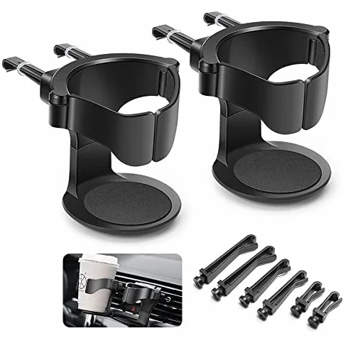 2 Piezas Portavasos para Coche, Posavasos Coche Ajustable Universal con 3 Pares Clips, Multifuncional Portavasos para Automóvil para Botella Termo Taza Bebida Cenicero
