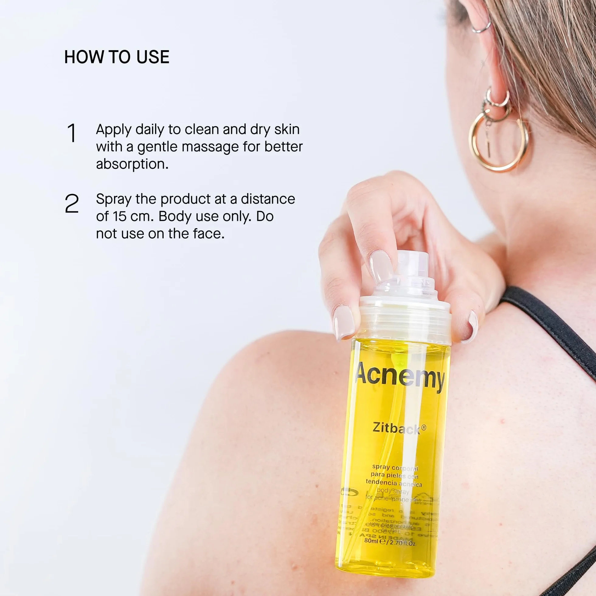 ACNEMY ZITBACK® Spray Corporal Antiacné con AHA y Agua de Limón, 80 ml – Elimina Espinillas