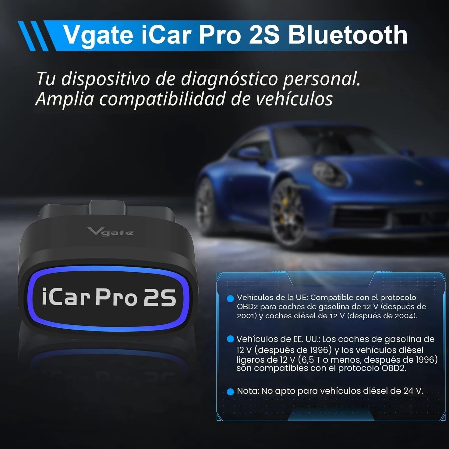 Vgate iCar Pro 2S Bluetooth Herramienta de diagnóstico OBD2 para iOS, Android y Windows Herramienta de escaneado para vehículos eléctricos e híbridos