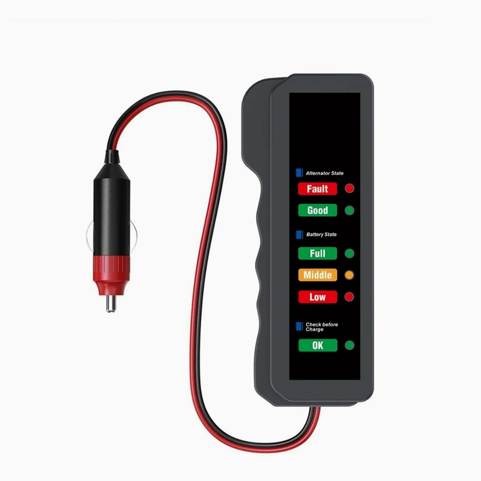 Herramienta Digital de Prueba de baterías de Coche de 12 V para alternadores con Pantalla de 6 Luces LED. Herramientas de diagnóstico automotriz para una detección rápida，BM320 Battery Tester