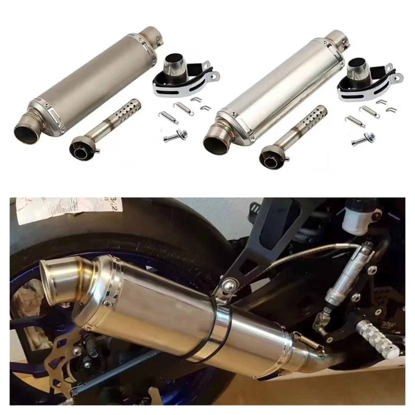 silencioso escape moto Para fz6 para pcx125 100cc-1000cc ATV GP Scooter | Silenciador de Escape Universal para motocicleta de 51mm, tubo de Escape de acero inoxidable de 310, 370 y 440mm(C3)