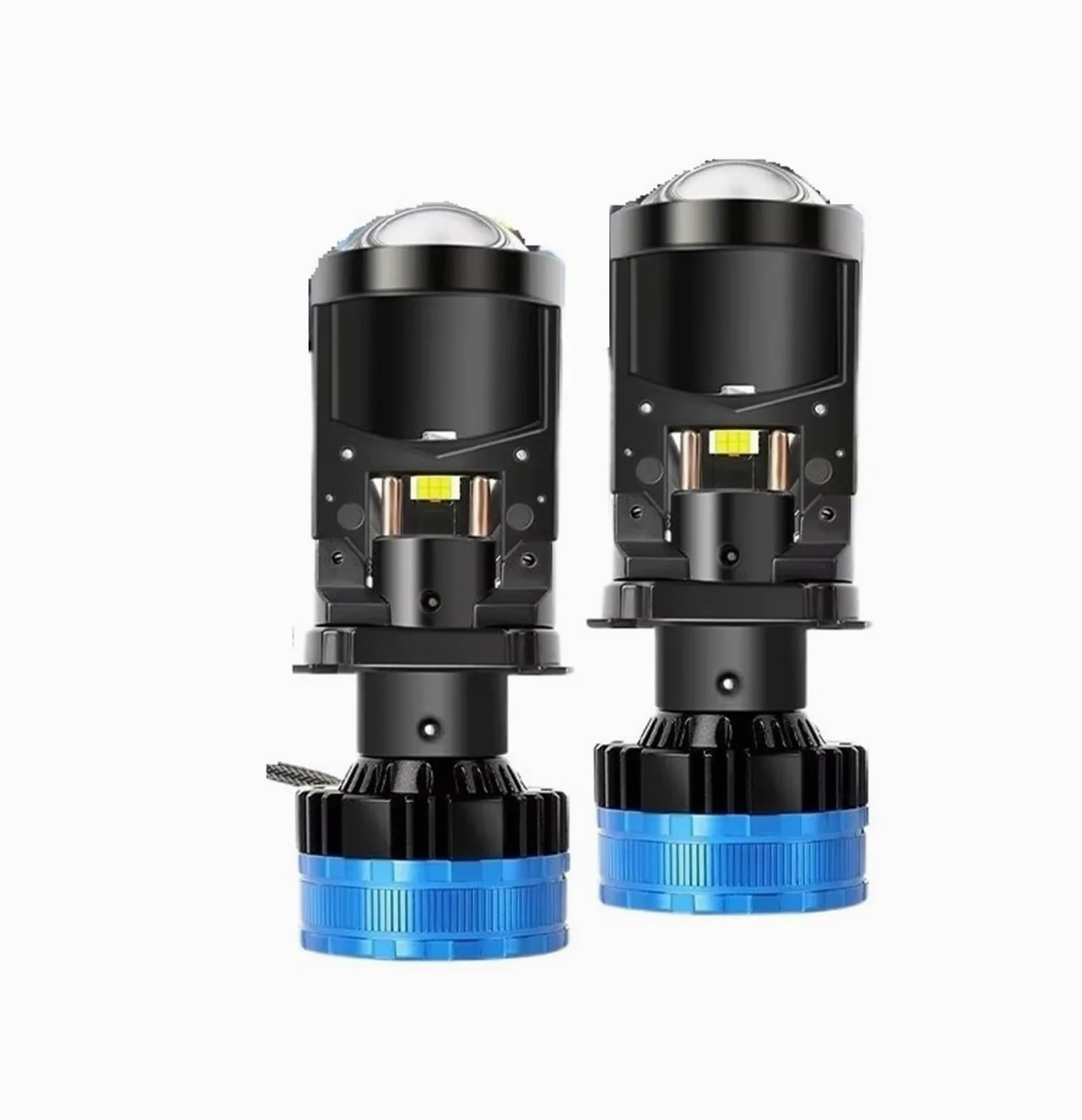 Faros Delanteros Bombilla Faro Delantero Coche H4, Lentes Proyector Led, Haz Alto/bajo, 100000LM, Canbus Turbo, Bombillas LED, 12V, 24V, 6500K Conjunto Faros