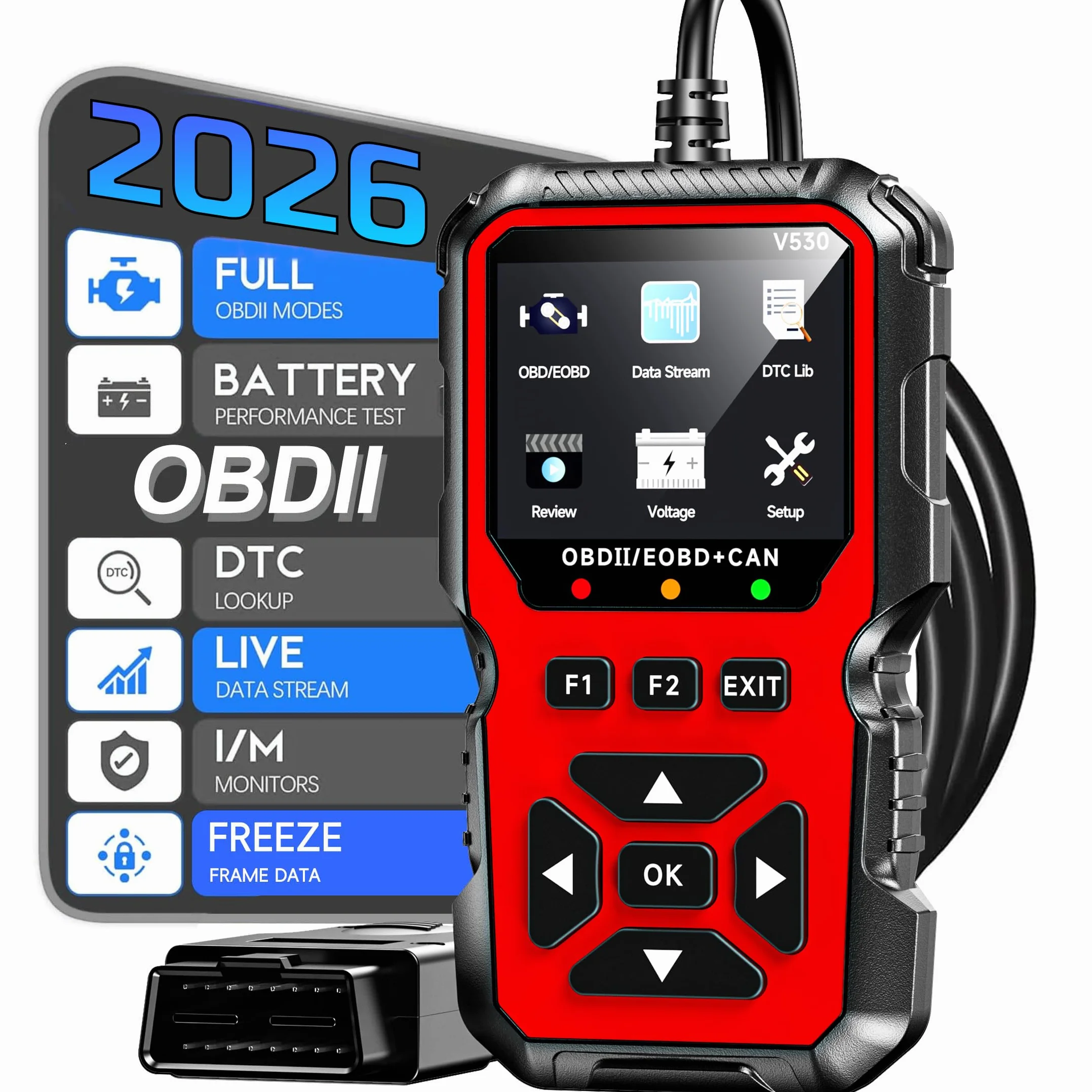 OBD2 Diagnosis Coche Multimarca,OBD Scanner,Maquina de Diagnosis para Coche Apoya Español,Lector de Código para Coche,Compatible BMW Mercedes Audi Vehículos OBDII (Rojo)