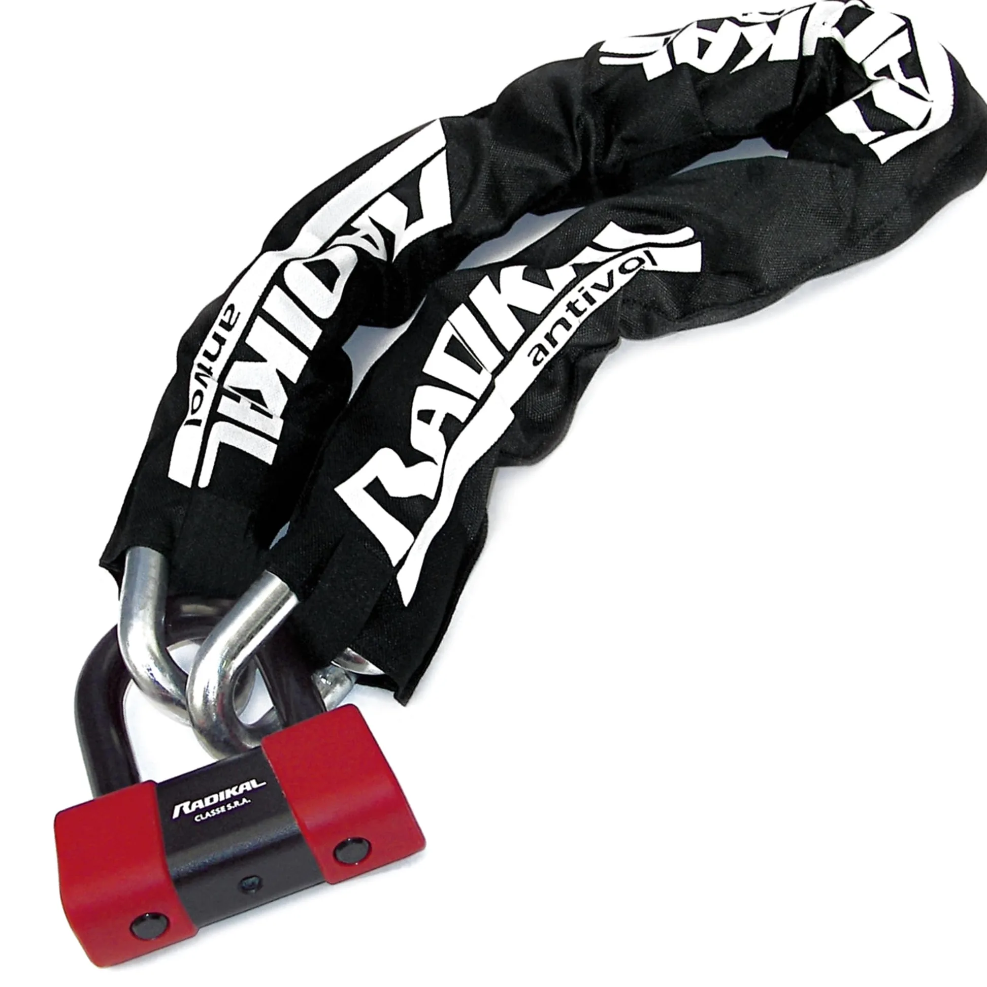 RADIKAL RK75100 Cadena Candado Antirrobo Pesado Premium ø15mm + Mini U, Alta Seguridad Homologada SRA, 100cm Completamente Testada +Visible, Antirobo Multifunción para Disco Freno, Anclaje, Parking