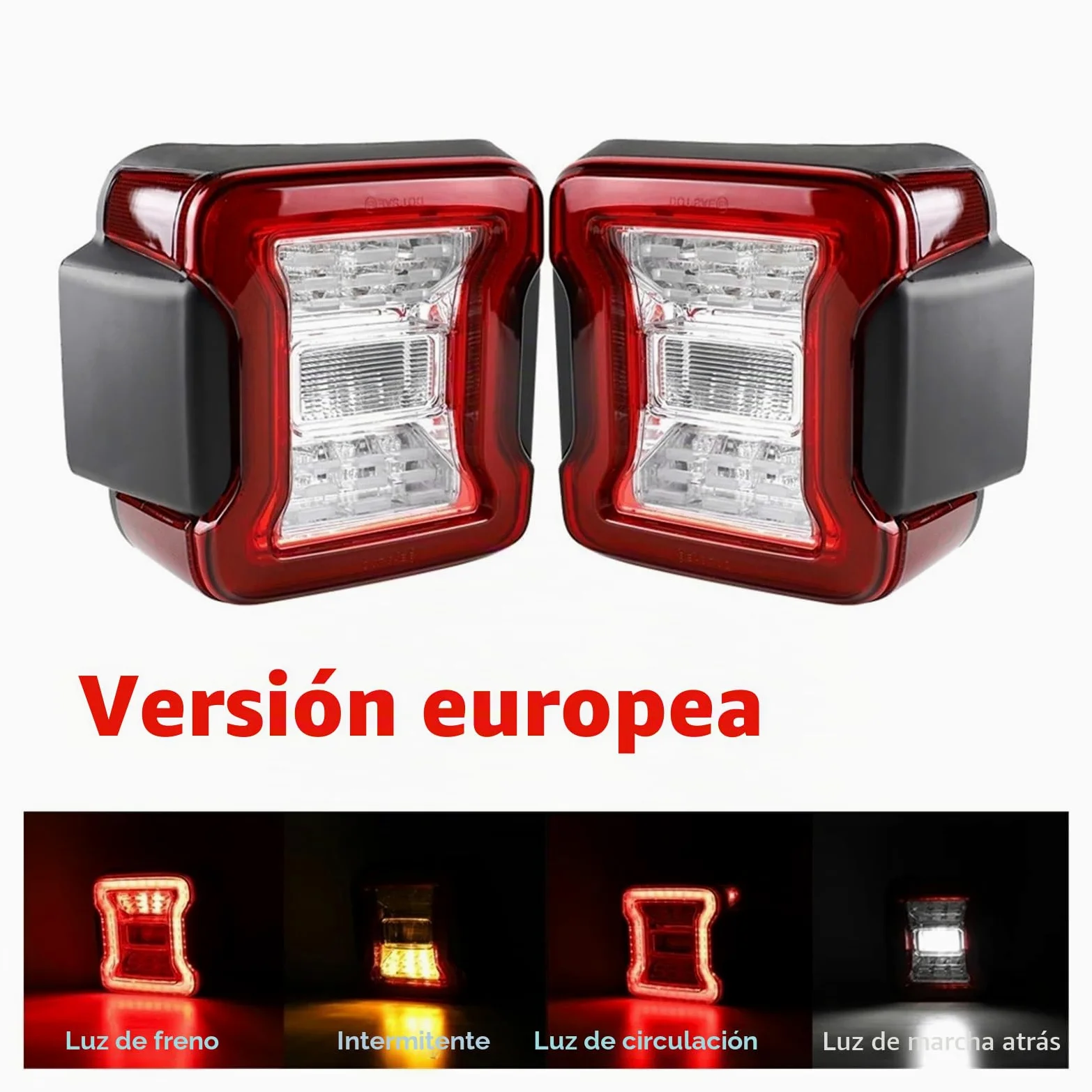 Luz Trasera Coche para Jeep Wrangler JL 2018-2023 2X Luces Traseras LED para Automóvil, Luz De Freno Trasera, Luz De Señal De Giro Y Marcha Atrás Traseras Después Luces(Clear Euro Version)