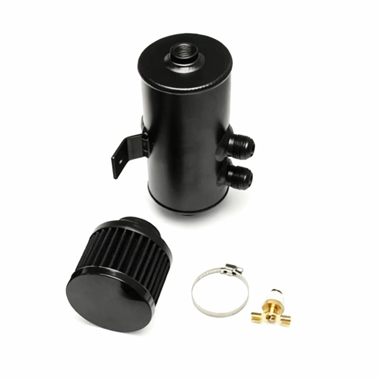 Yctze Kit de Lata de Captura de Aceite Negro AN10 de 750ml con Válvula de Drenaje de Manguera Trenzada de para Mods de Coche (BLACK)