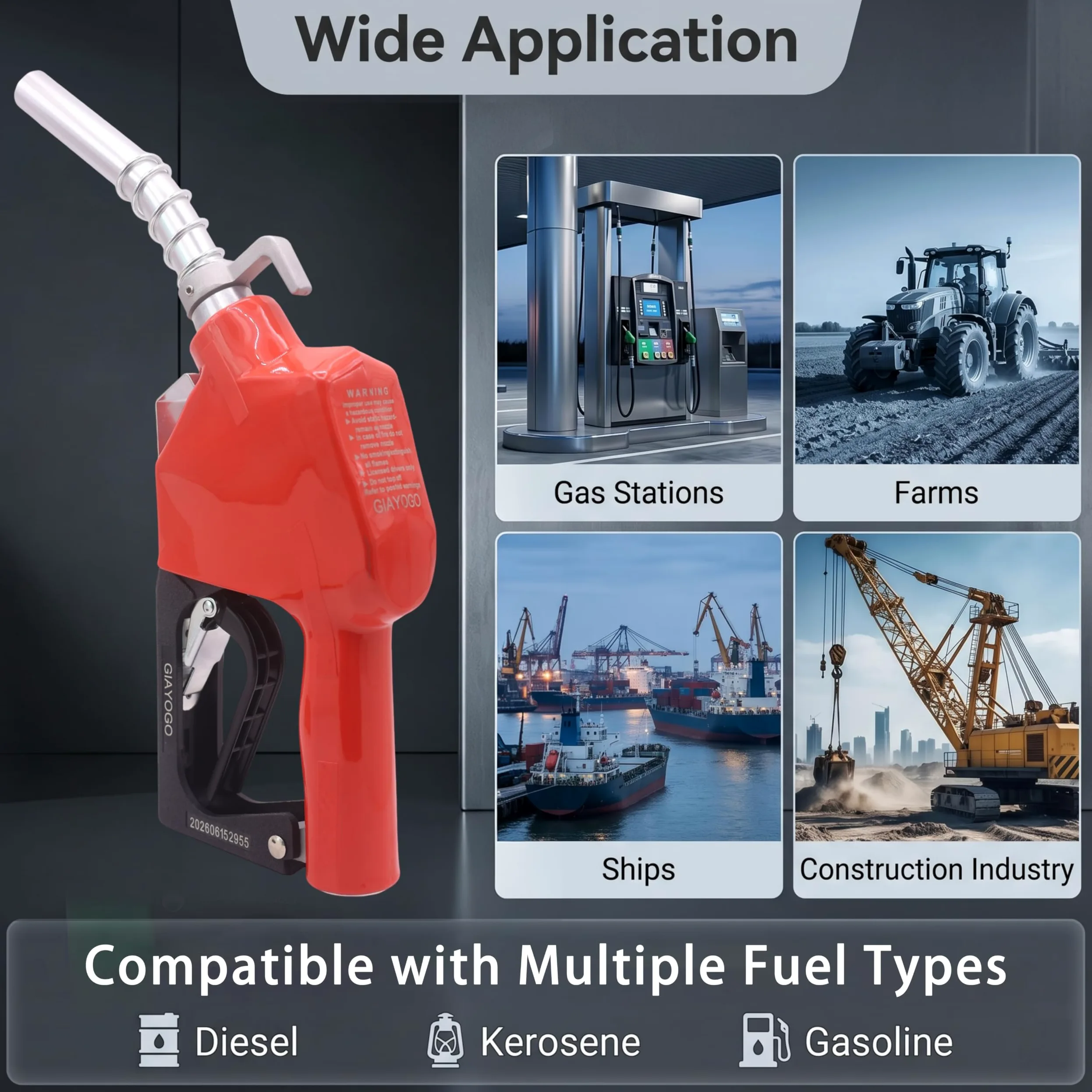 Boquilla de combustible de apagado automático NPT rojo de 3/4 pulgadas, giro de manguera de combustible, flujo alto de 16 GPM, protector de mano BP, gancho para colgar boquilla de 13/16