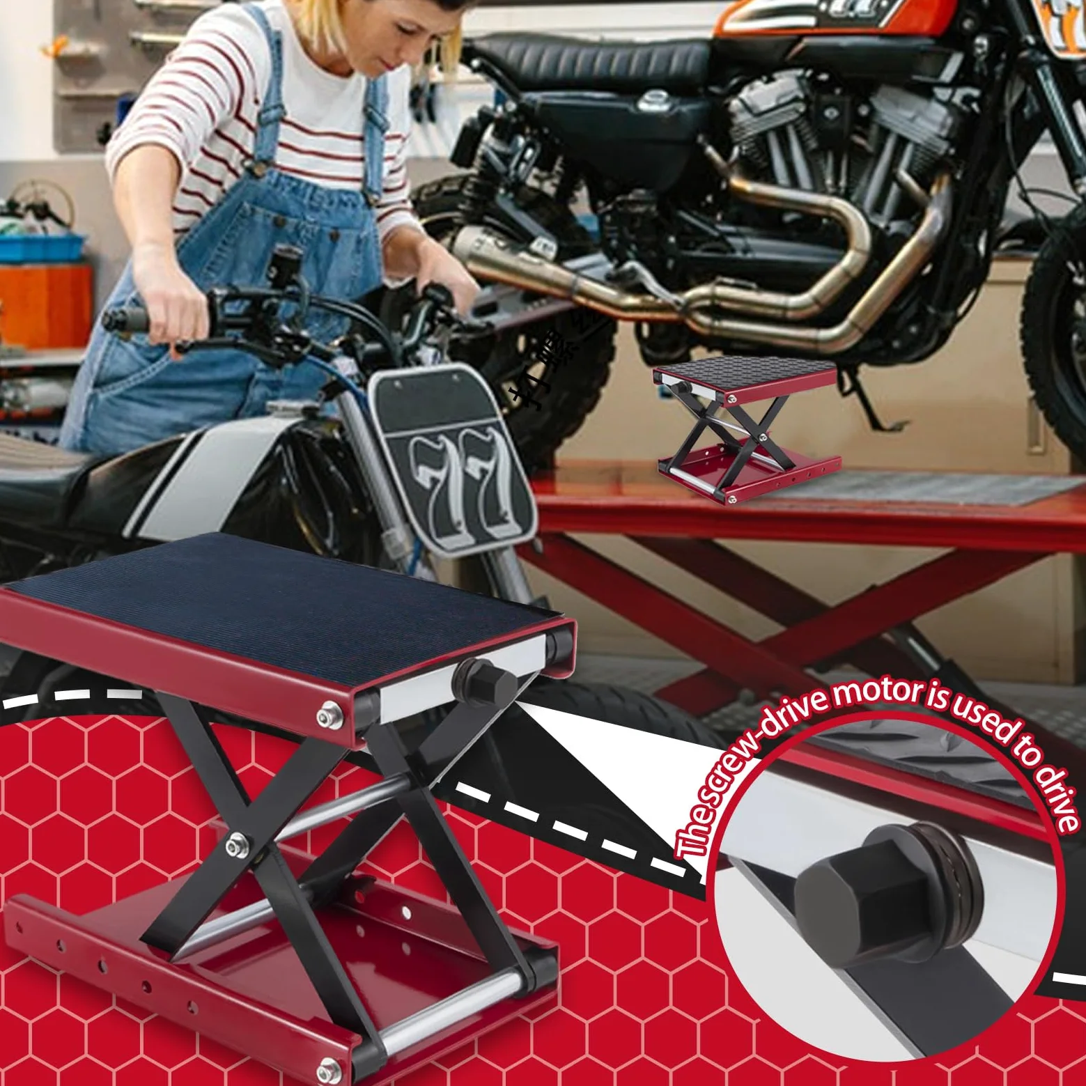 Elevador para Motos Plataforma Ancha con Manivela Y Caballete Central | Accesorios Elevación Mesa Compacta Taller Garaje Scooter ATV