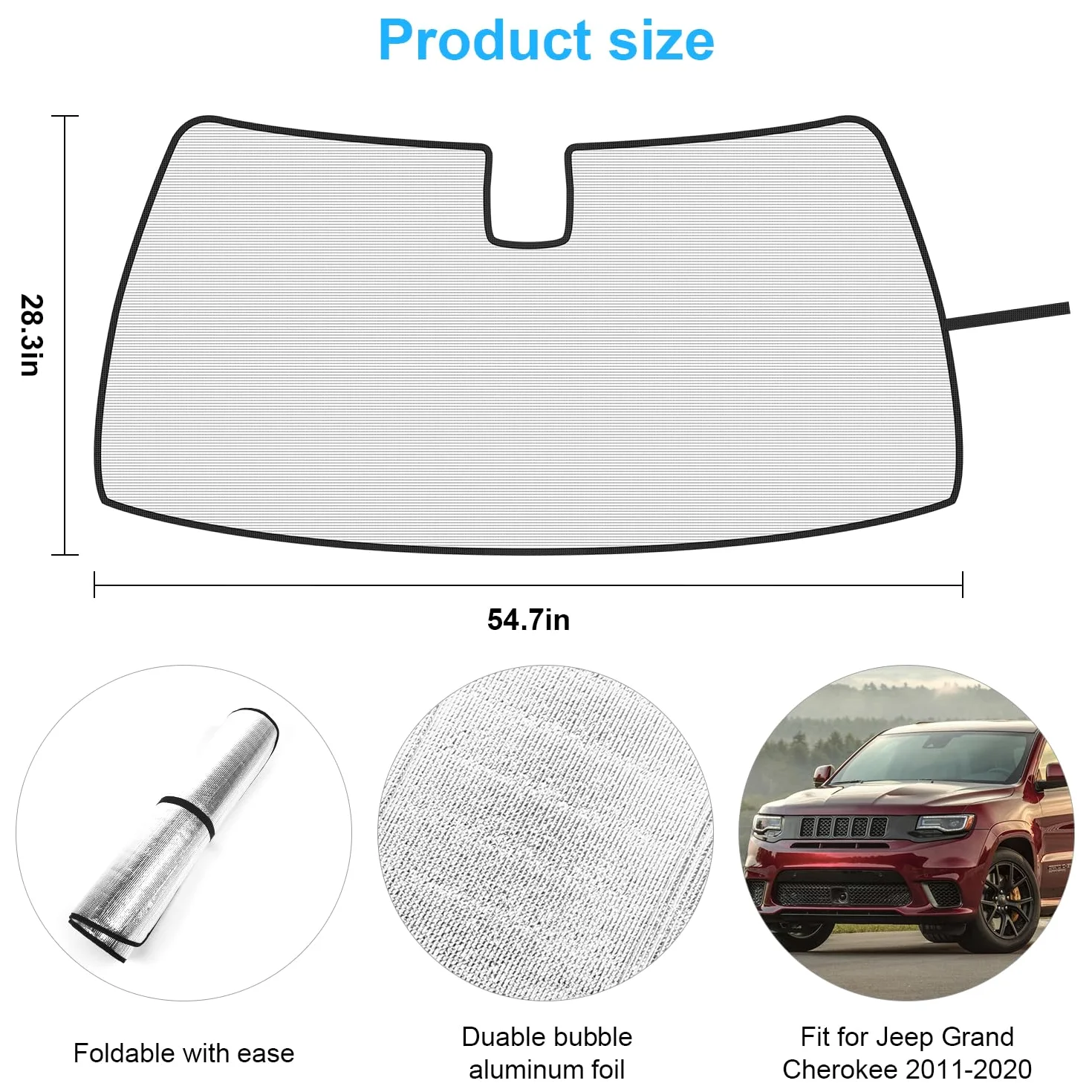 RT-TCZ Parasol Plegable para Parabrisas de Aluminio para Jeep Grand Cherokee 2011-2020