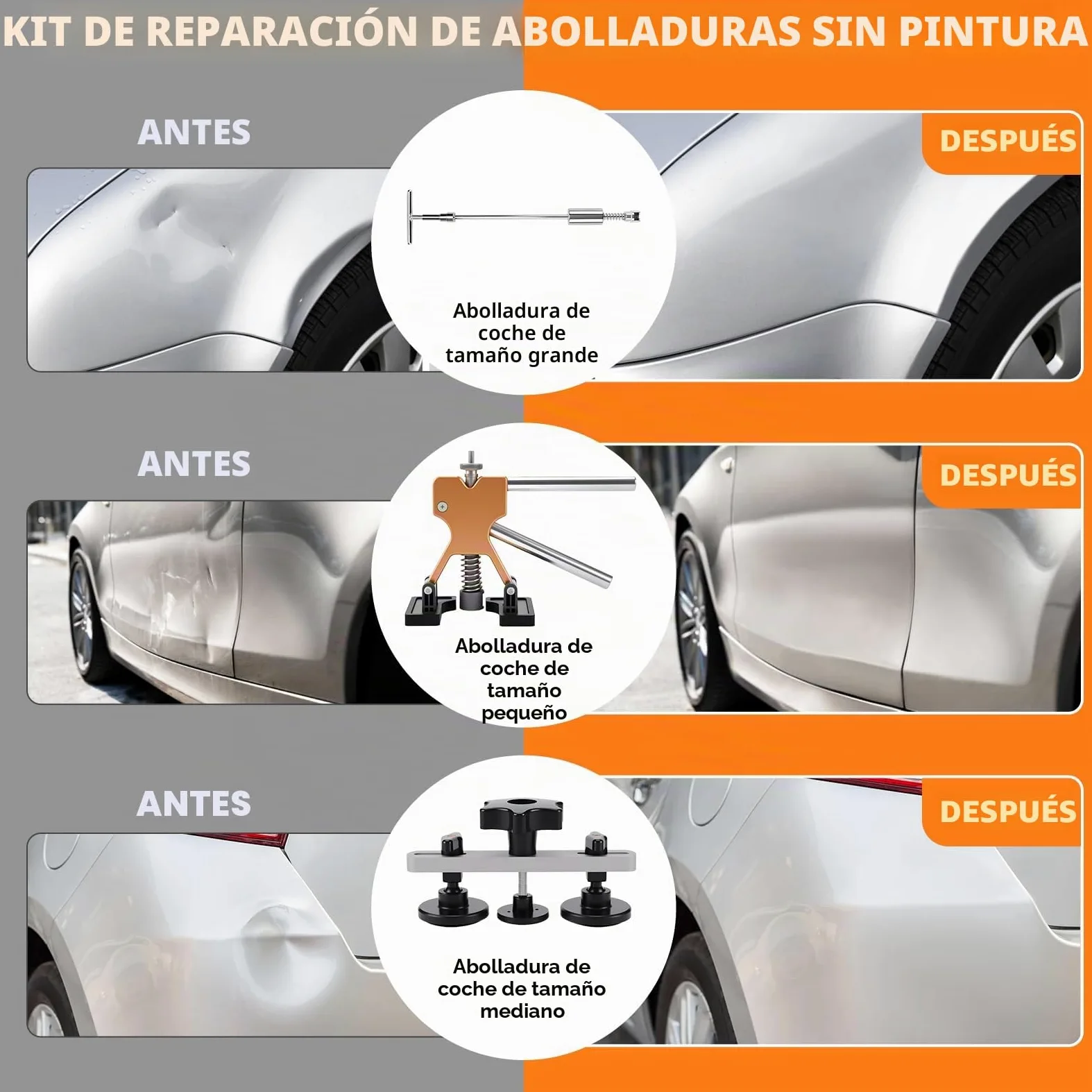 KAOLALI Kit de Extractor de Abolladuras de Coche, 78Pcs Kit de reparación de abolladuras, con Extractor de Abolladuras Dorado de Puente y Pistola de Pegamento para Reparación de Abolladuras de Coche
