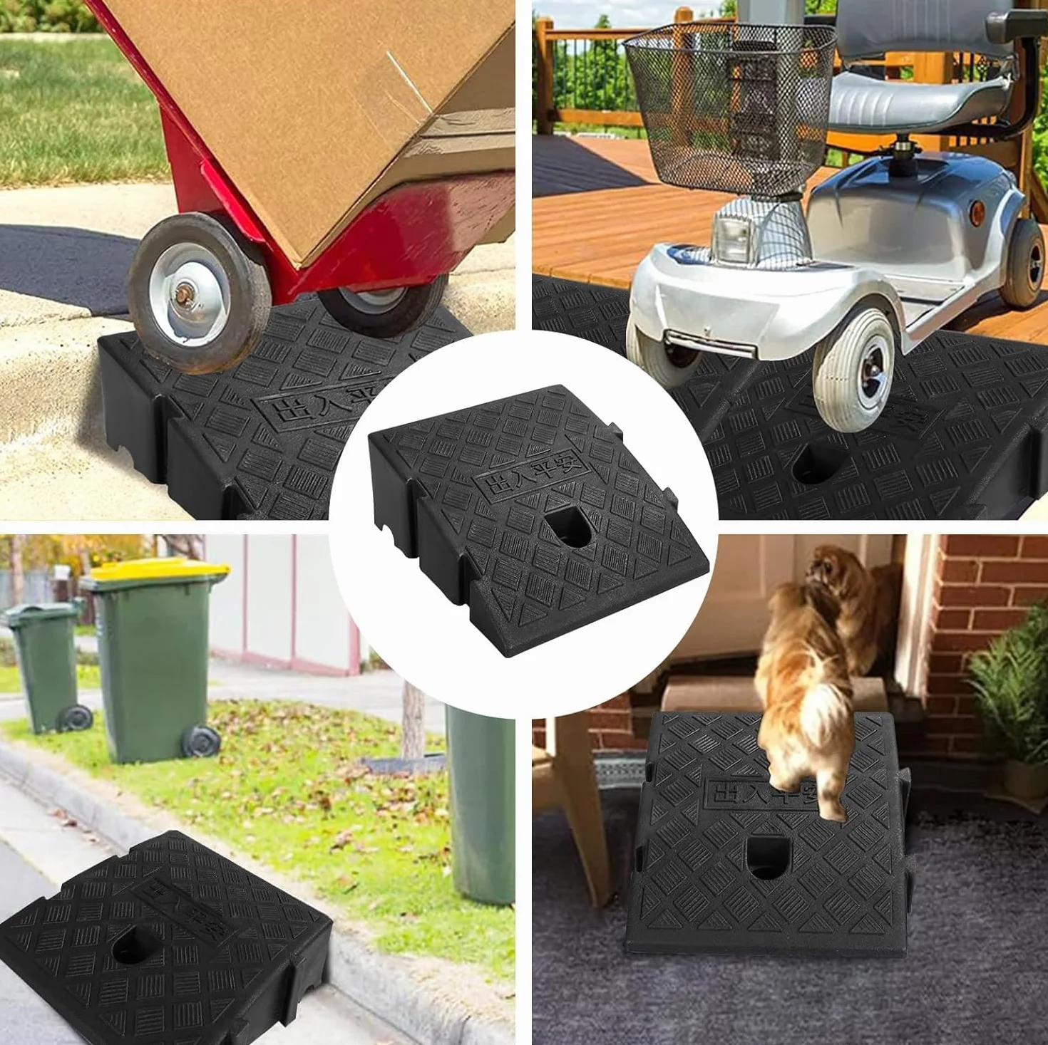 Pack de 2 rampas ligeras y portátiles, grandes con tornillos de expansión, fácil instalación para calzadas, aceras, coches, scooters, 25 x 27 x 11 cm