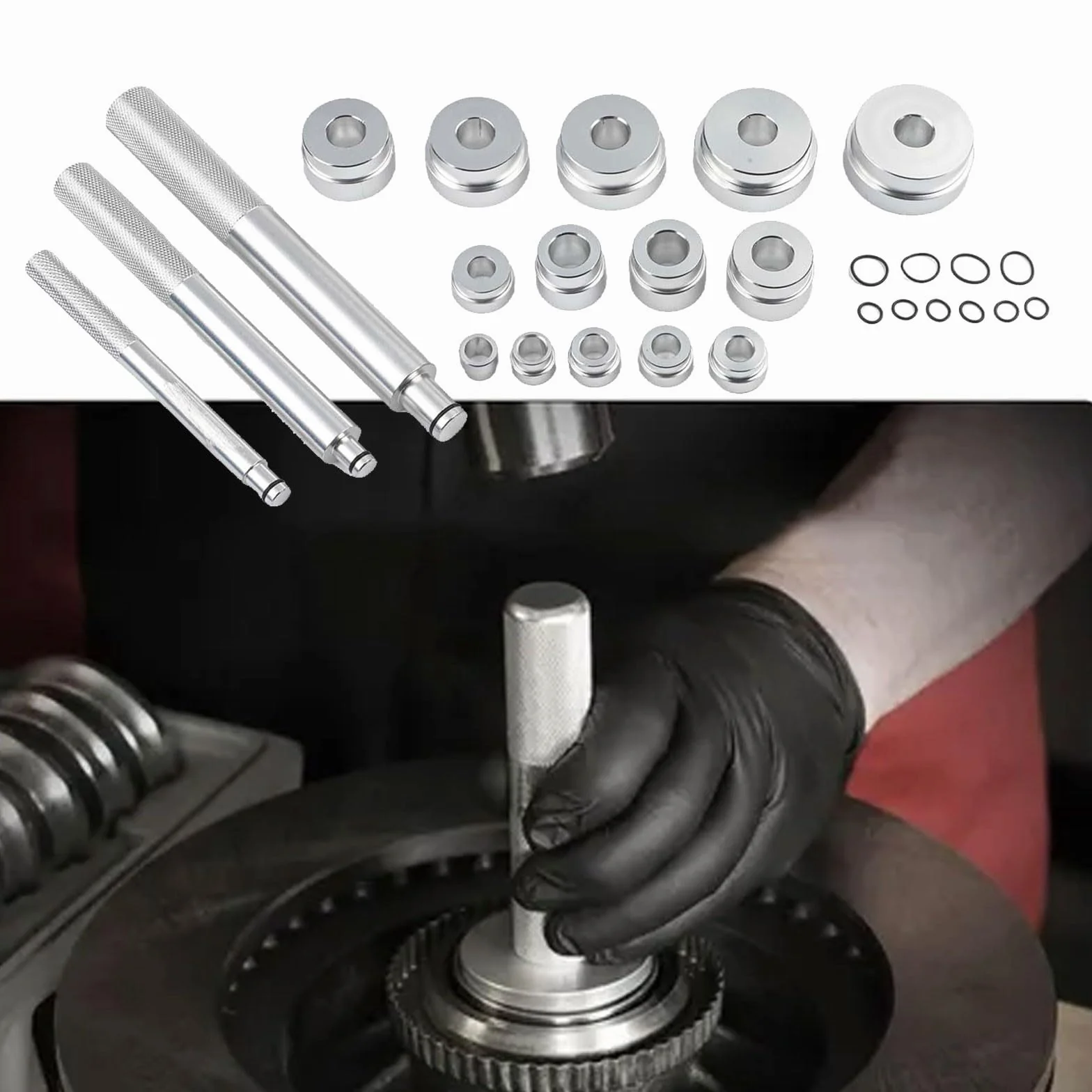 Juego de instalación de rodamientos y sellos, herramienta de aleación de aluminio de 17 piezas para instalación de rodamientos de rueda automotriz, compatible con coches, camiones, SUV